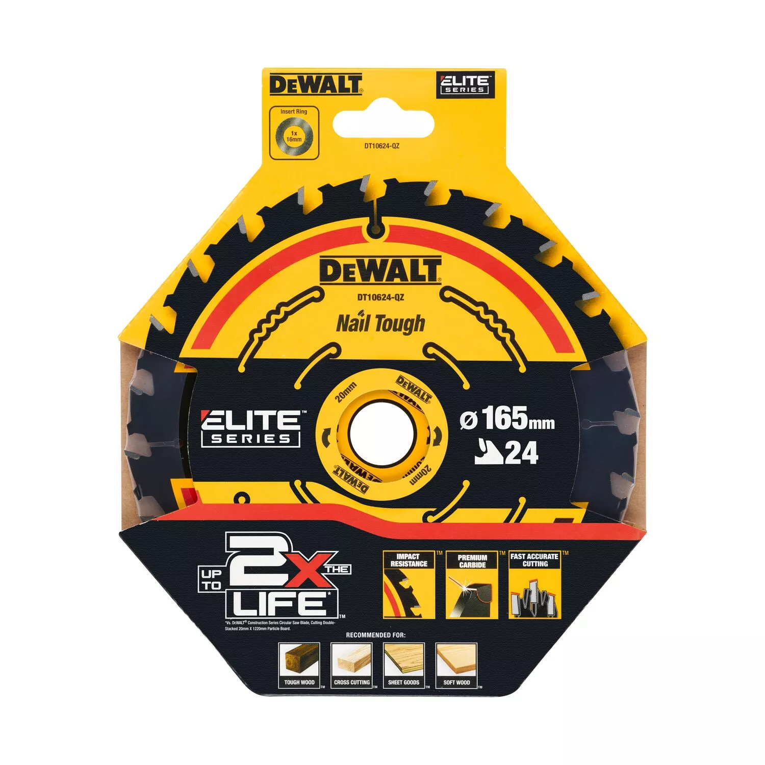 DeWALT DT10624 Extreme Cirkelzaagblad - 165 x 20 x 24T - Hout (Met Nagels)-image