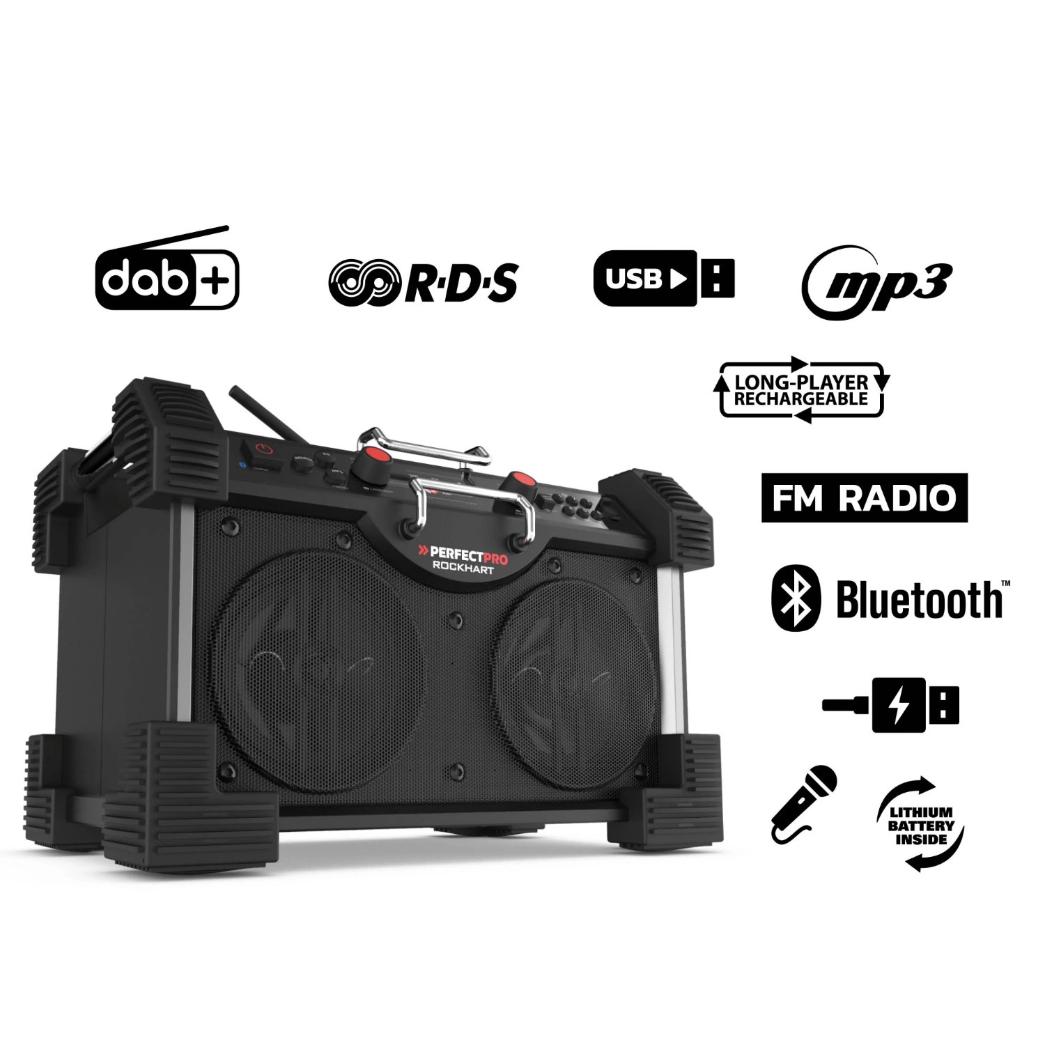 PerfectPro ROCKHART RH4 Bouwradio - FM RDS / DAB+ - AUX-in - bluetooth - oplaadbaar (ingebouwde lithium accu)-image