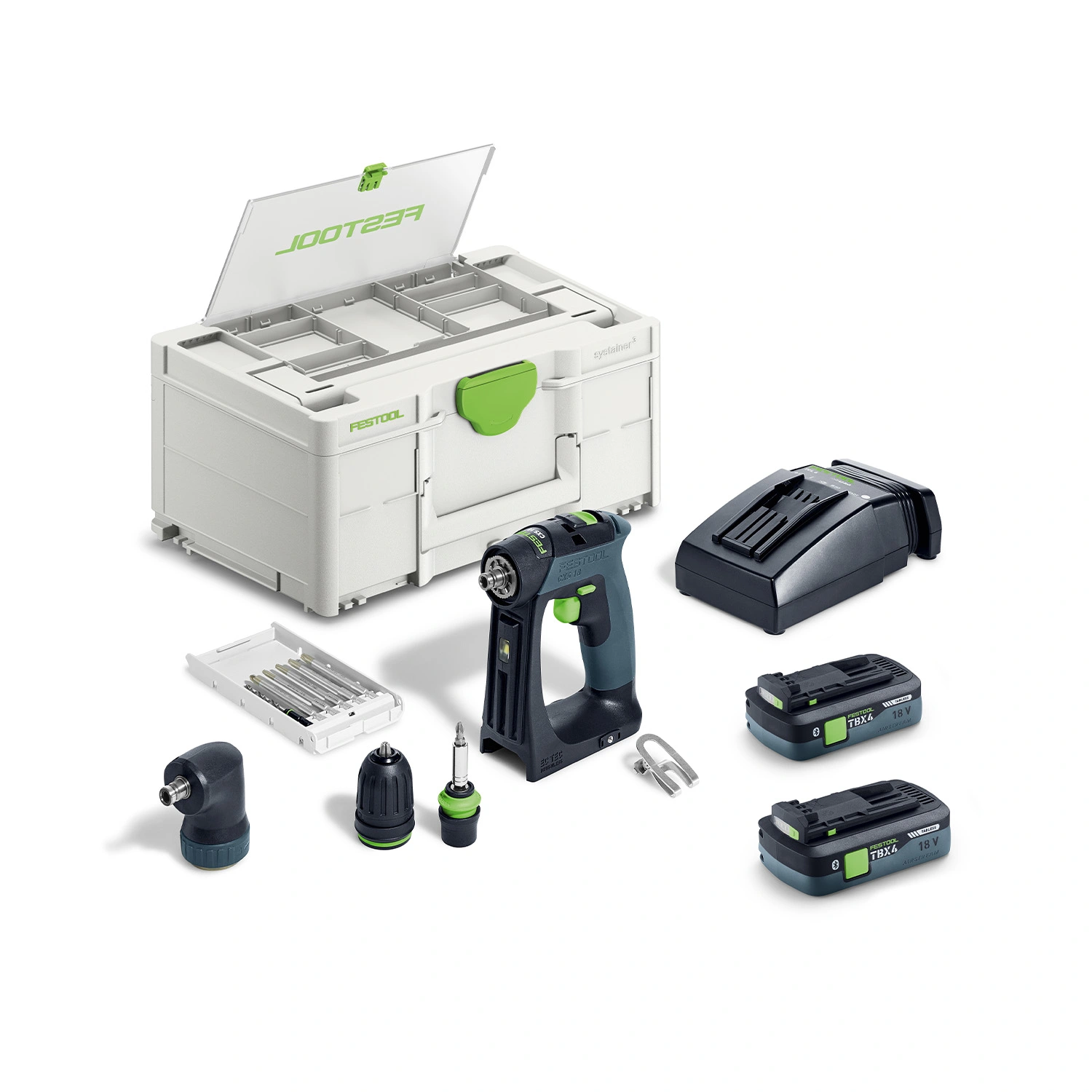 Festool 579354 CXS 18 TBX4,0 I-Set 18V Li-ion accu schroefboormachine set (2 x 4,0Ah) met bitcassette in systainer