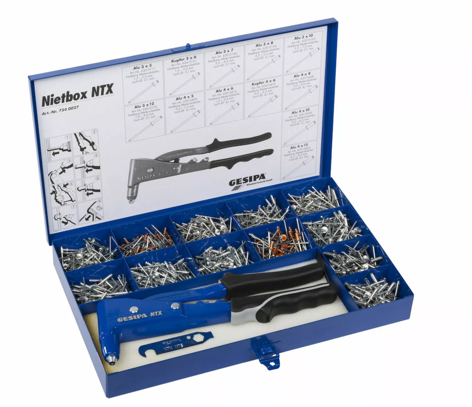 Gesipa NTX Senior Kit Blindklinknageltang inclusief nagels in koffer - 2,4-5,0mm-image