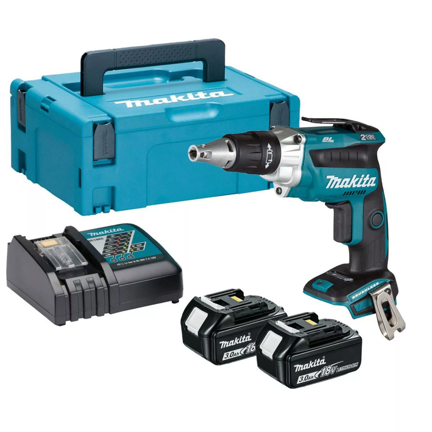 Makita DFS250RFJ 18V Li-Ion cordless drywall screwdriver set (2x 3.0Ah battery) in Mbox-image