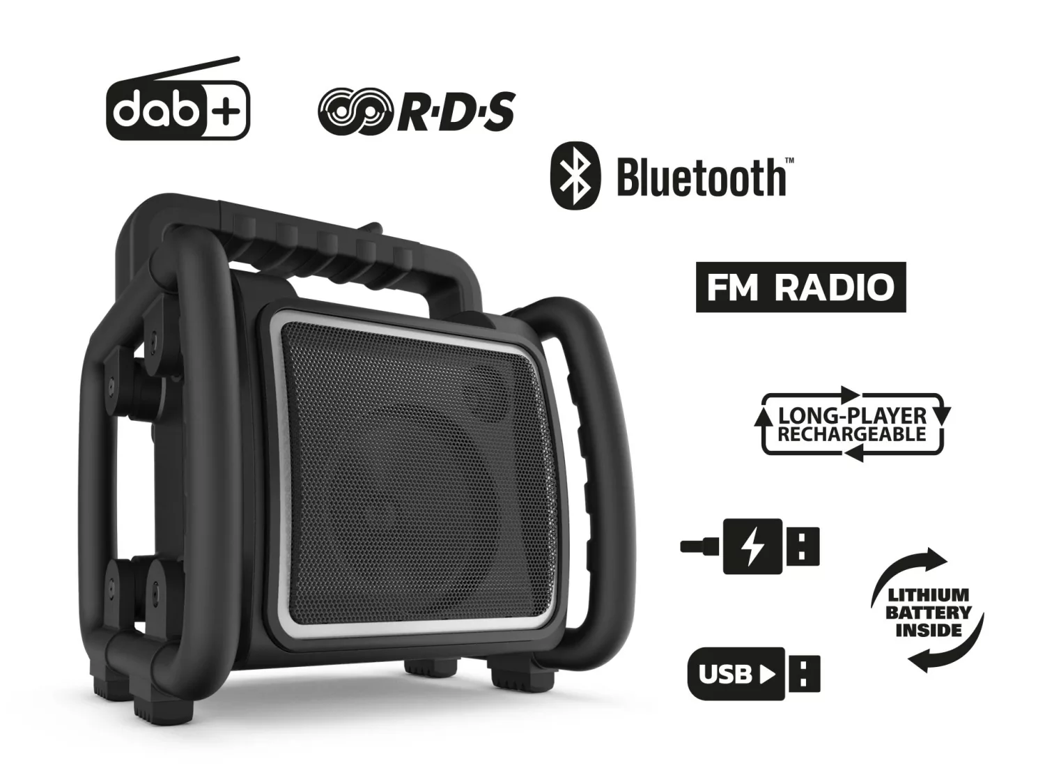 PerfectPro TEAMBOX TBX2 Bouwradio - FM RDS - DAB+ - Bluetooth - AUX In - Oplaadbaar (ingebouwde Lithium accu)