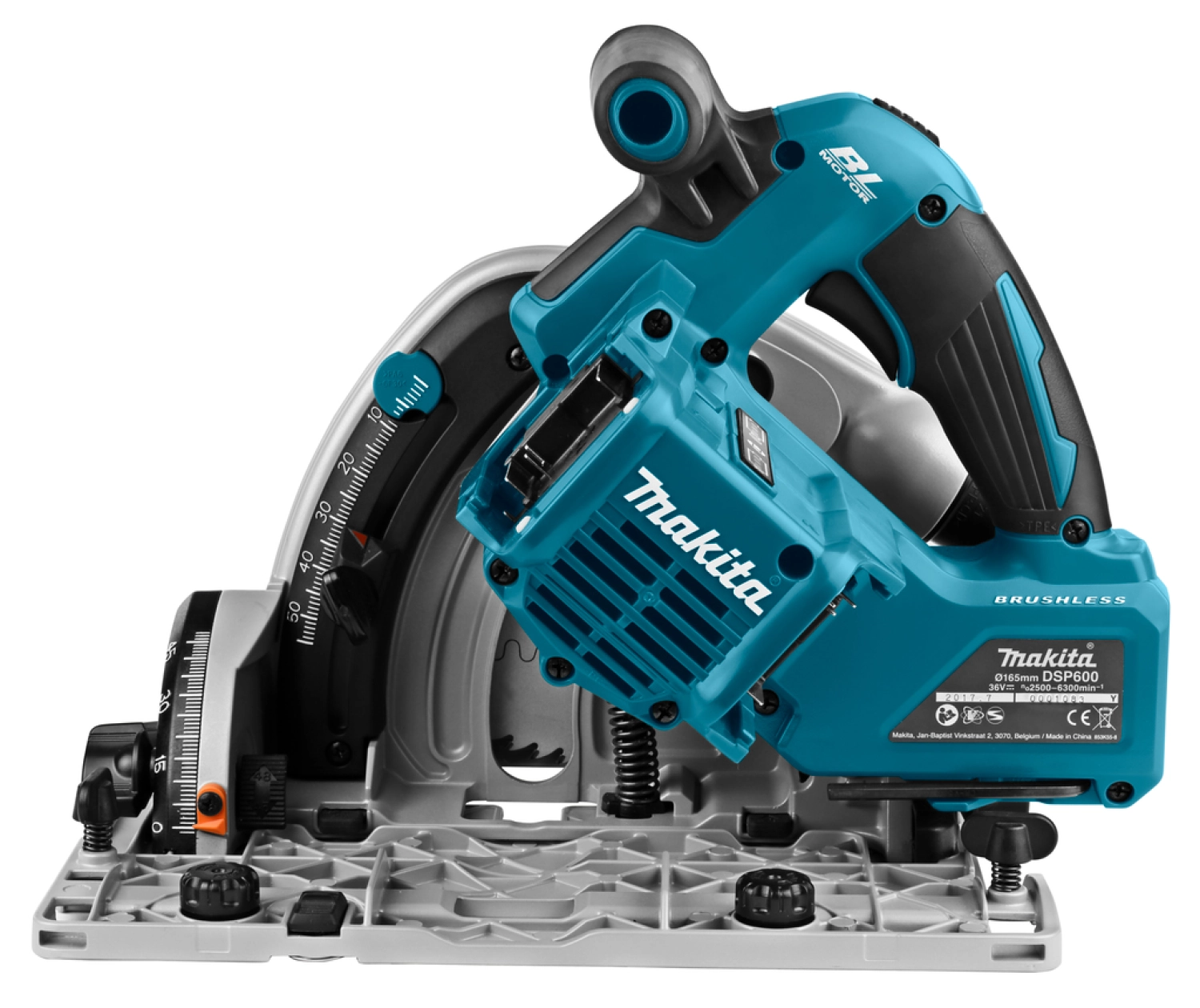 Makita DSP600ZJ2 36 V (2x18 V) batterie Li-Ion scie circulaire plongeante corps dans Mbox avec rail de guidage - 165 mm-image