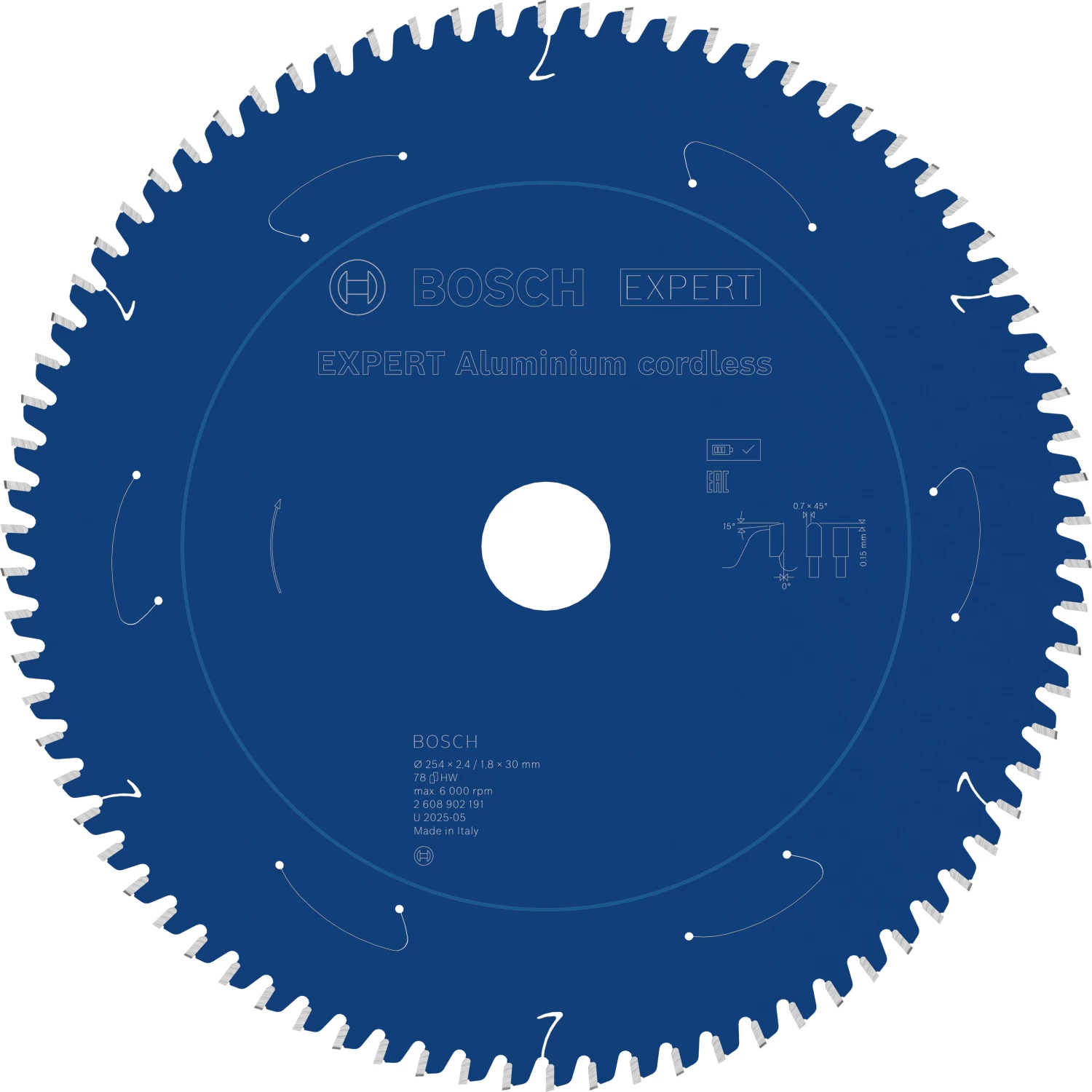 Bosch 2608902191 Lame de scie à tronçonner sans fil EXPERT pour l'aluminium  - 254 x 30 x 78 dents-image