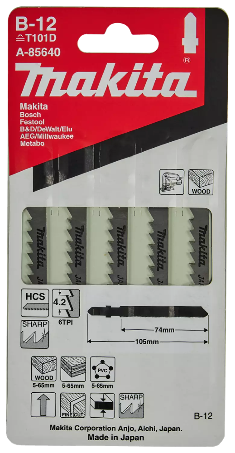 Makita A -85640 HCS Lame de scie sauteuse B12 - Pure - Bois / plastique extra épais (5 pcs)-image