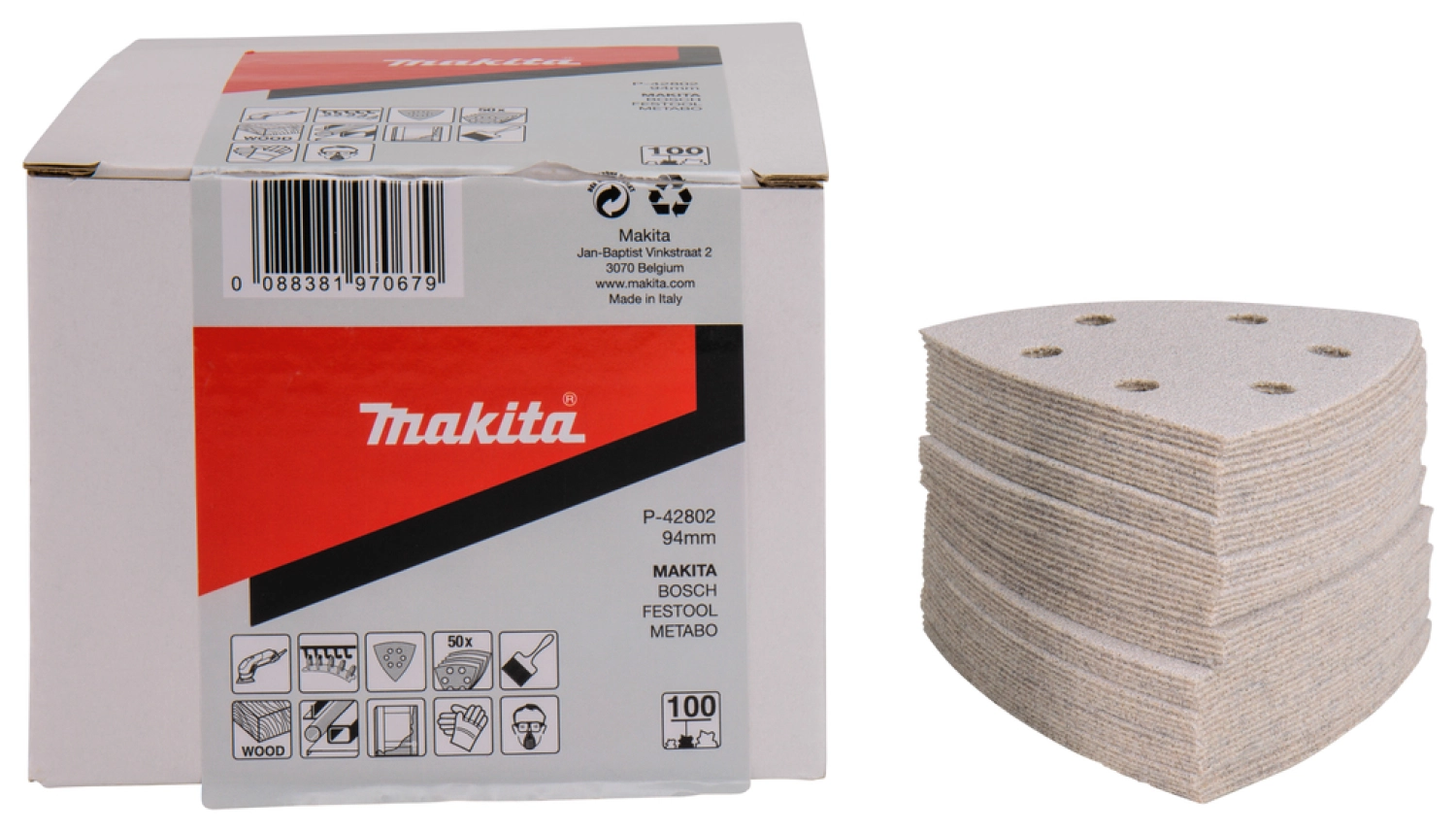 50 feuilles abrasives Delta Makita P -42802 - 94 x K100 - Bois-image