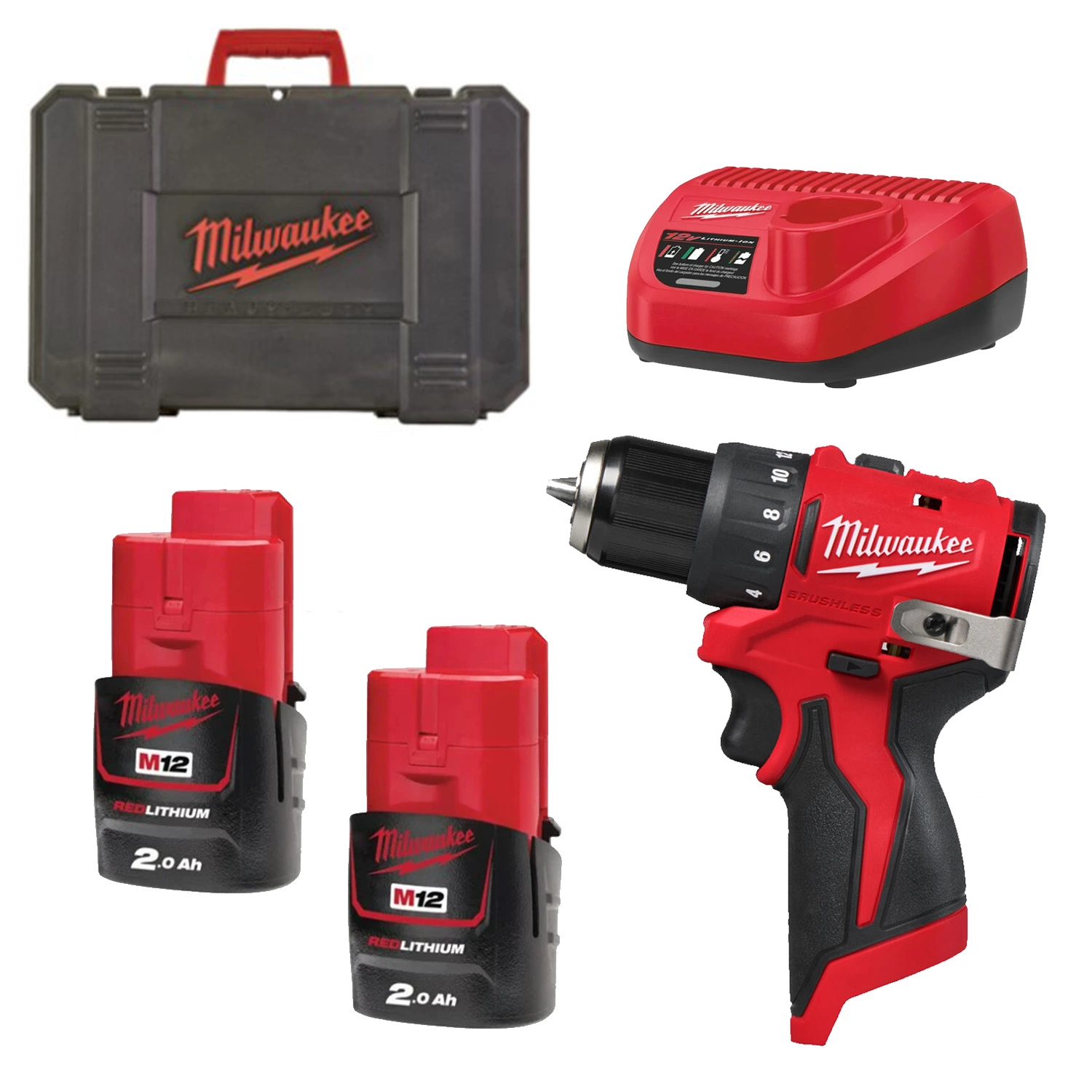 Milwaukee M12 BLDDRC-202C Kit perceuse/visseuse sans fil 12 V Li-ion (2 batteries 2,0 Ah) dans un coffret - 40 Nm-image