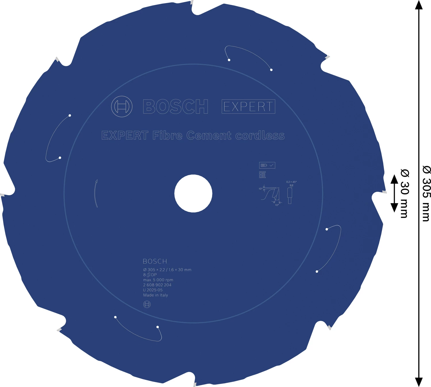 Bosch 2608902204 EXPERT cirkelzaagblad - 305 x 30 x 8T - vezelcementplaten-image