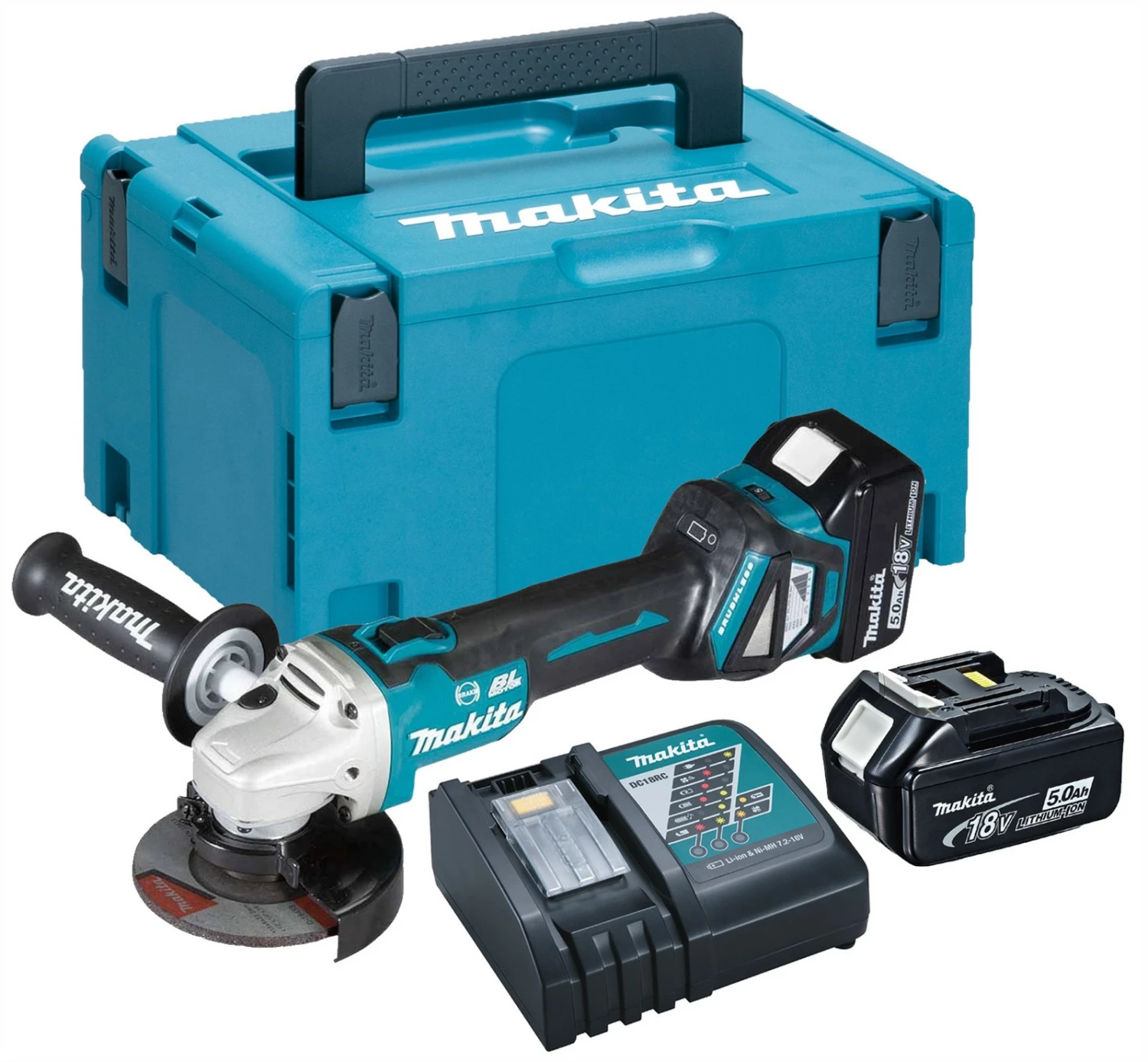 Makita DGA513RTJ Meuleuse d'angle sans-fil - 18V Li-ion - 2 batteries 5,0 Ah - MAKPAC - 125 mm - Brushless-image