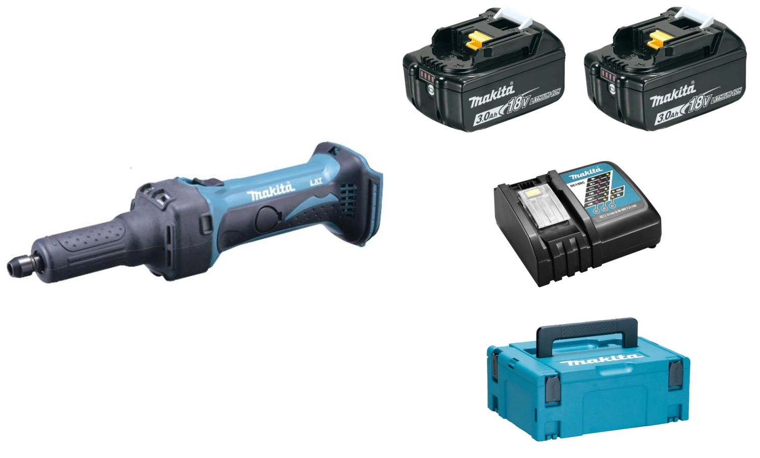Makita DGD800RFJ Meuleuse droite à batteries 18V Li-Ion set (2x batterie 3.0Ah) dans MAKPAC-image
