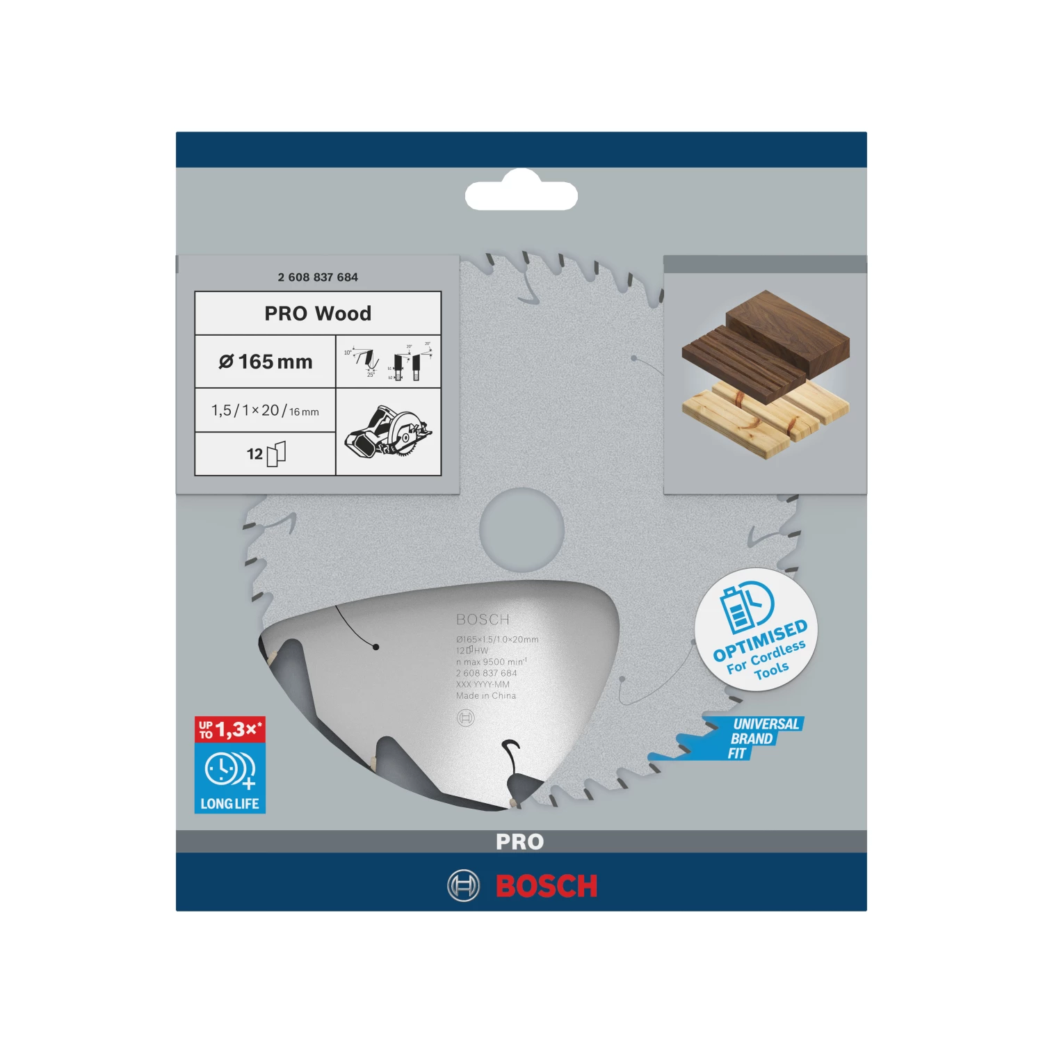 Bosch 2608837684 PRO accu cirkelzaagblad voor Hout - 165 x 20 x 12T-image