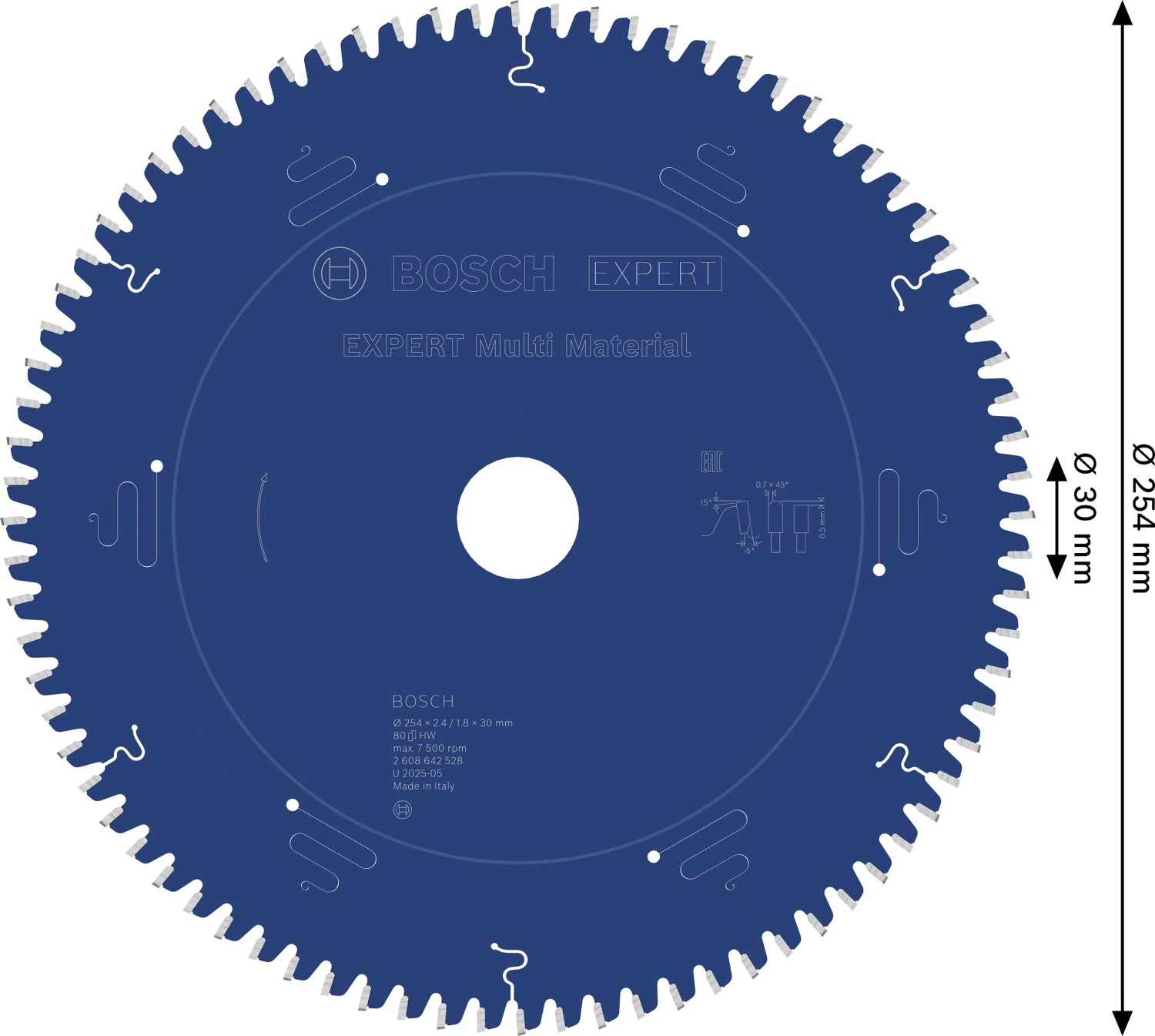 Bosch 2608642528 - Lame de Scie Circulaire Expert pour Multi Material, 254 x 30 x 2,4 mm, 80D-image