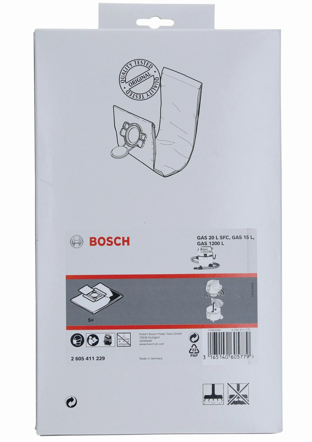 Bosch 2605411229 - Sac en non-tissé GAS 20 L 5x