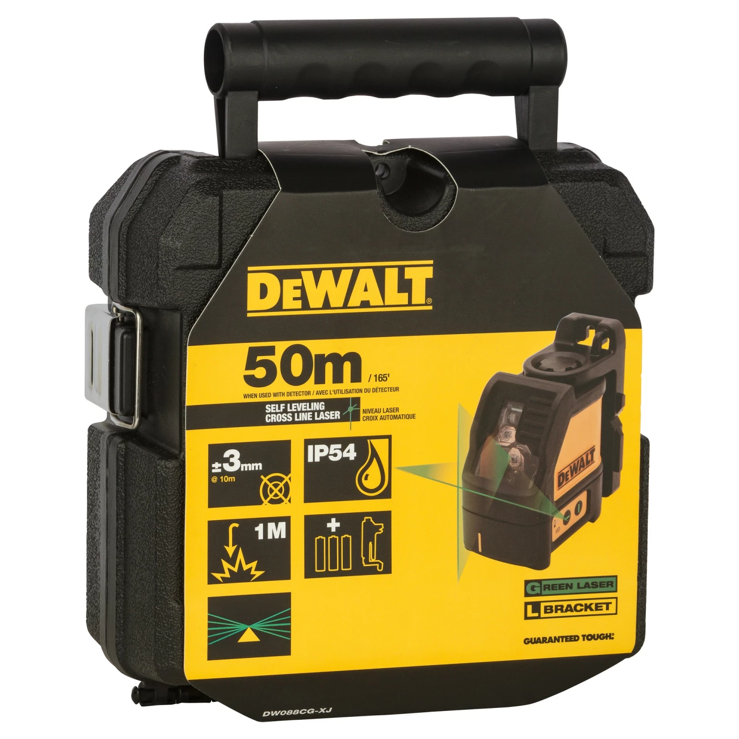 DeWALT DW088CG Laser à croix à nivellement automatique dans un coffret - 2 lignes - 15 m - Vert-image