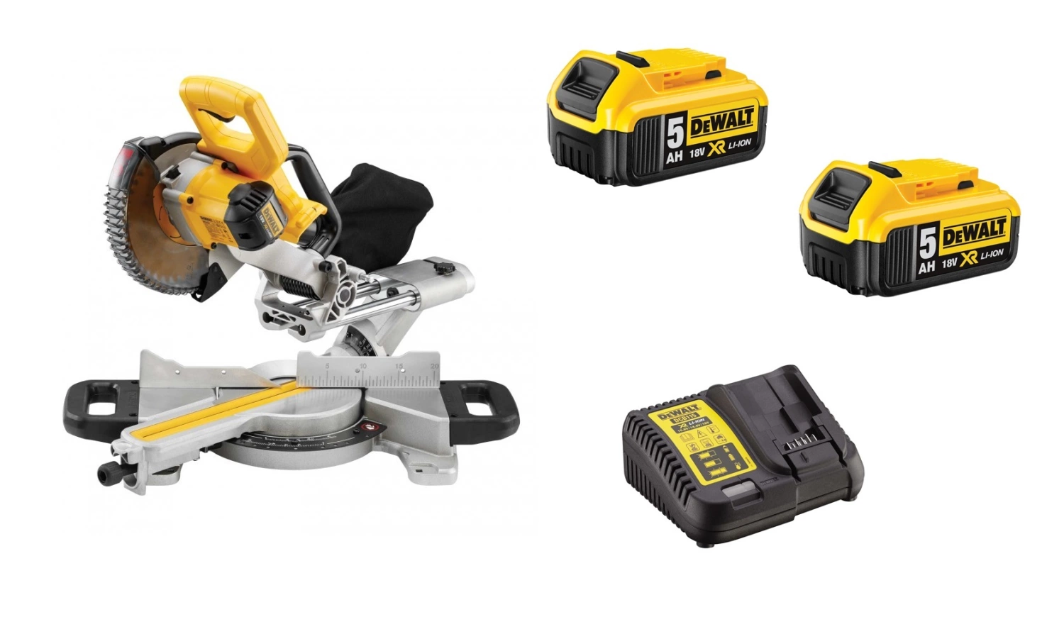 DeWALT DCS365P2 18V Li-ion XR accu afkort- en verstekzaagmachine set (2x 5,0Ah) - 184 x 16mm-image