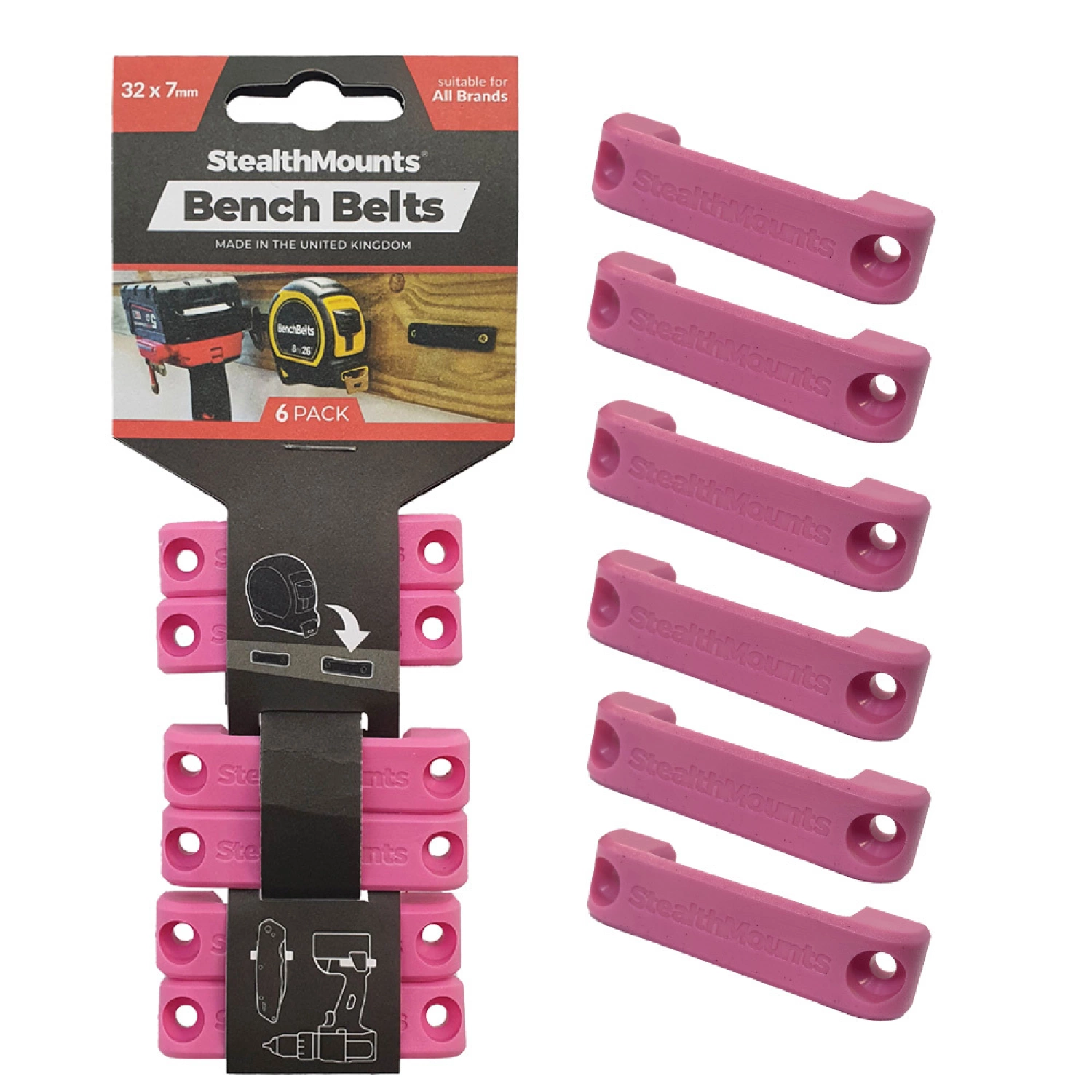 StealthMounts BB-PNK-6 Ceinture de banc - Rose - 6 pièces-image