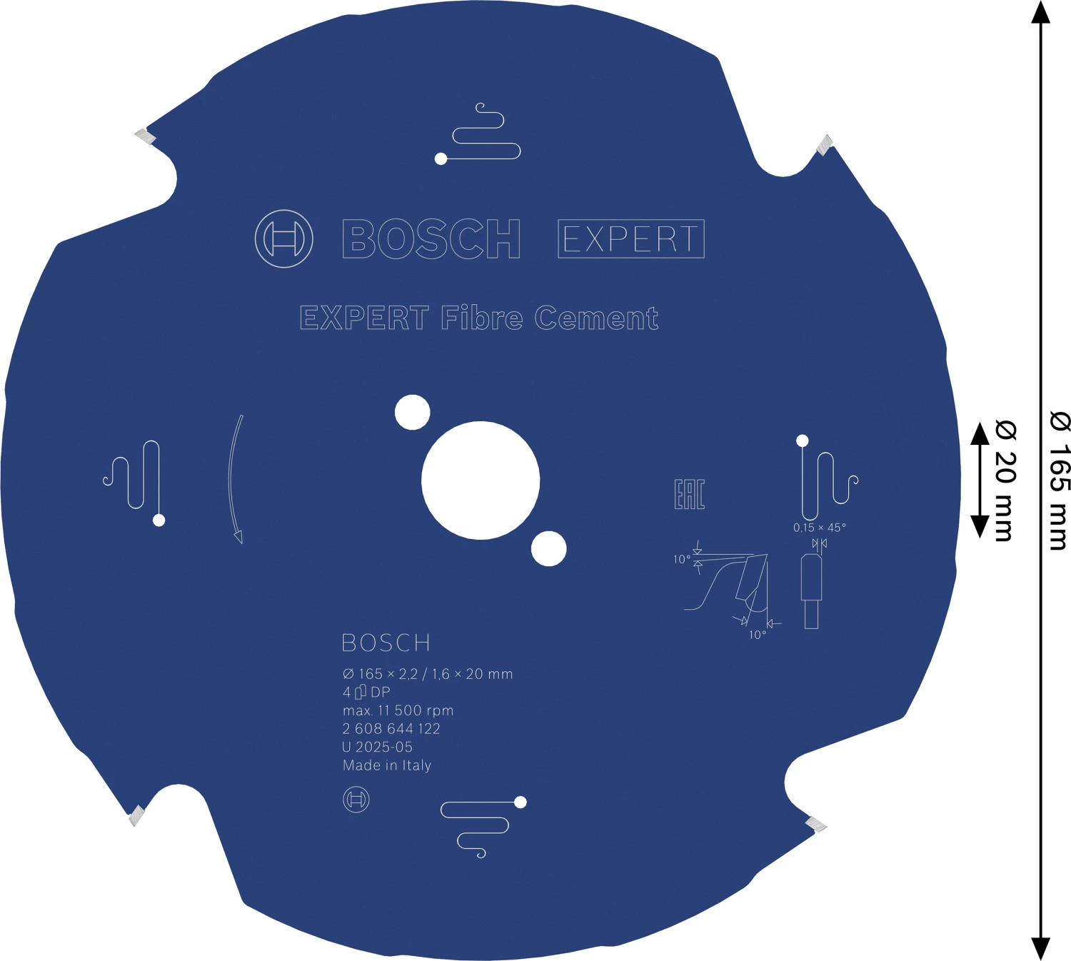 Bosch 2608644122 Expert Cirkelzaagblad - 165 x 20 x 4T - Vezelcement - Carbide-image