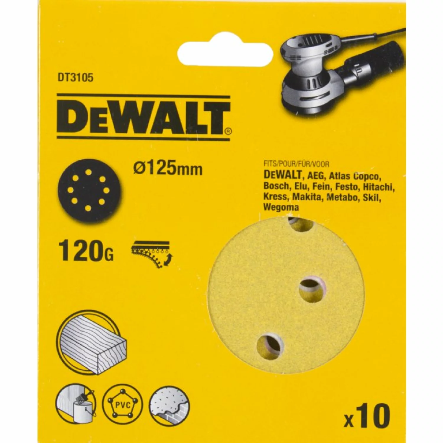 DeWALT DT3105 Schuurschijf - K120 - 125mm (10st)-image