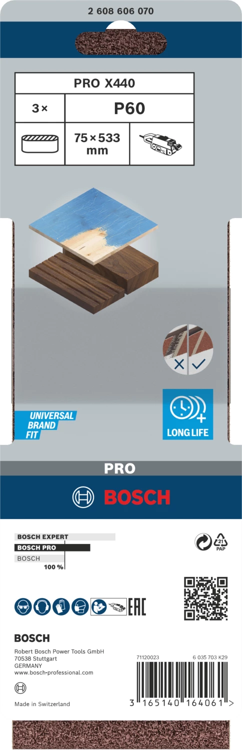 Bosch 2608606070 - Bande abrasive X440 - 75 x 533 mm - grain 60 - lot de 3-image