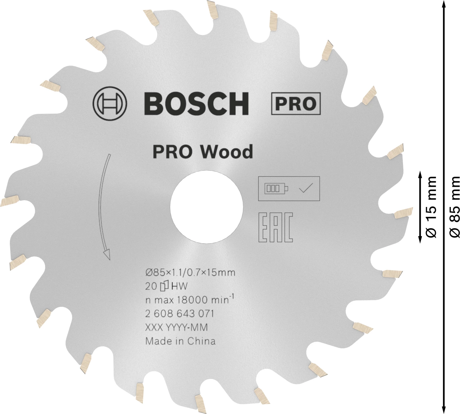 Bosch 2608643071 - Lame de Scie Circulaire Optiline Wood, 85 x 15 x 1,1 mm, 20D-image