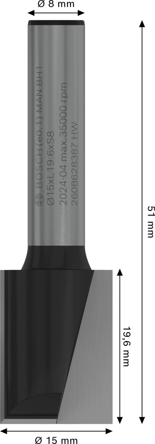 Bosch 2608628387 - Fraise à rainurer droit 8 mm, D1 15 mm, L 20 mm, G 51 mm-image