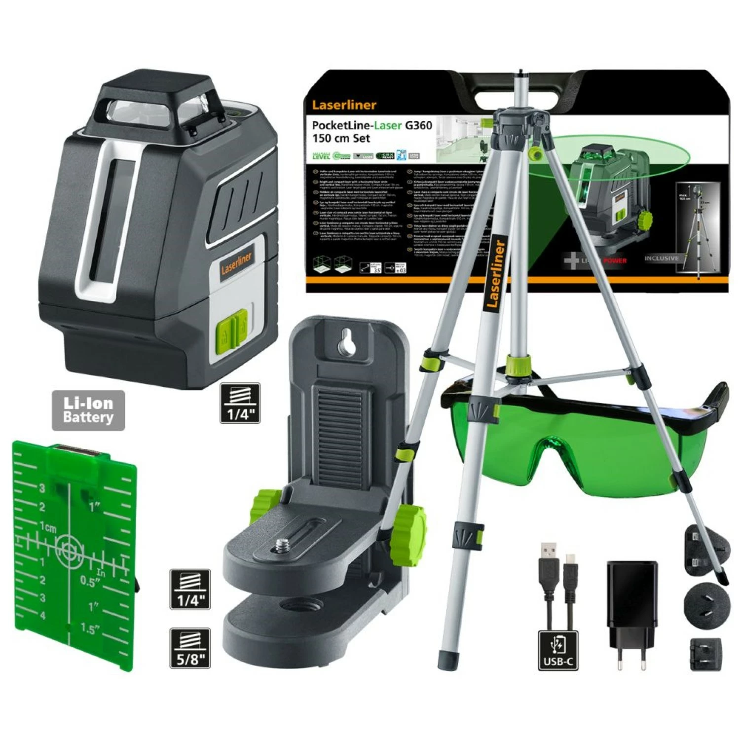 Laserliner PocketPlane-Laser G360 Cross Line Laser set incl. tripode et étui - Vert - 55m-image