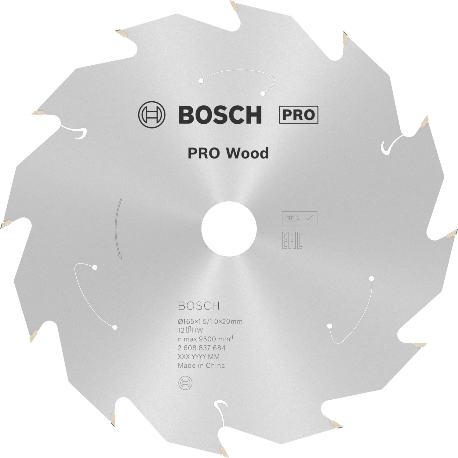 Bosch 2608837684 PRO accu cirkelzaagblad voor Hout - 165 x 20 x 12T-image