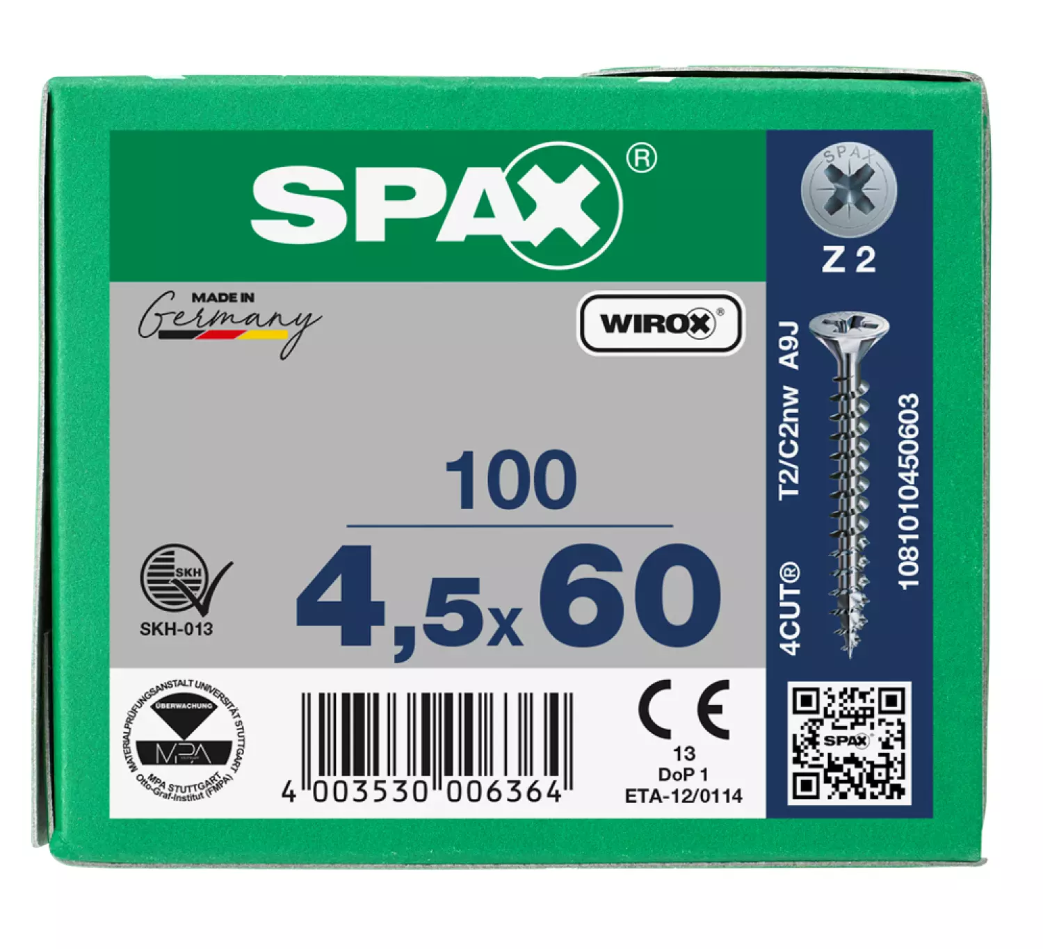 SPAX 1081010450603 Universele schroef - Verzonken kop - 4,5x60 - Voldraad - Kruiskop Z2 - WIROX - 100st-image