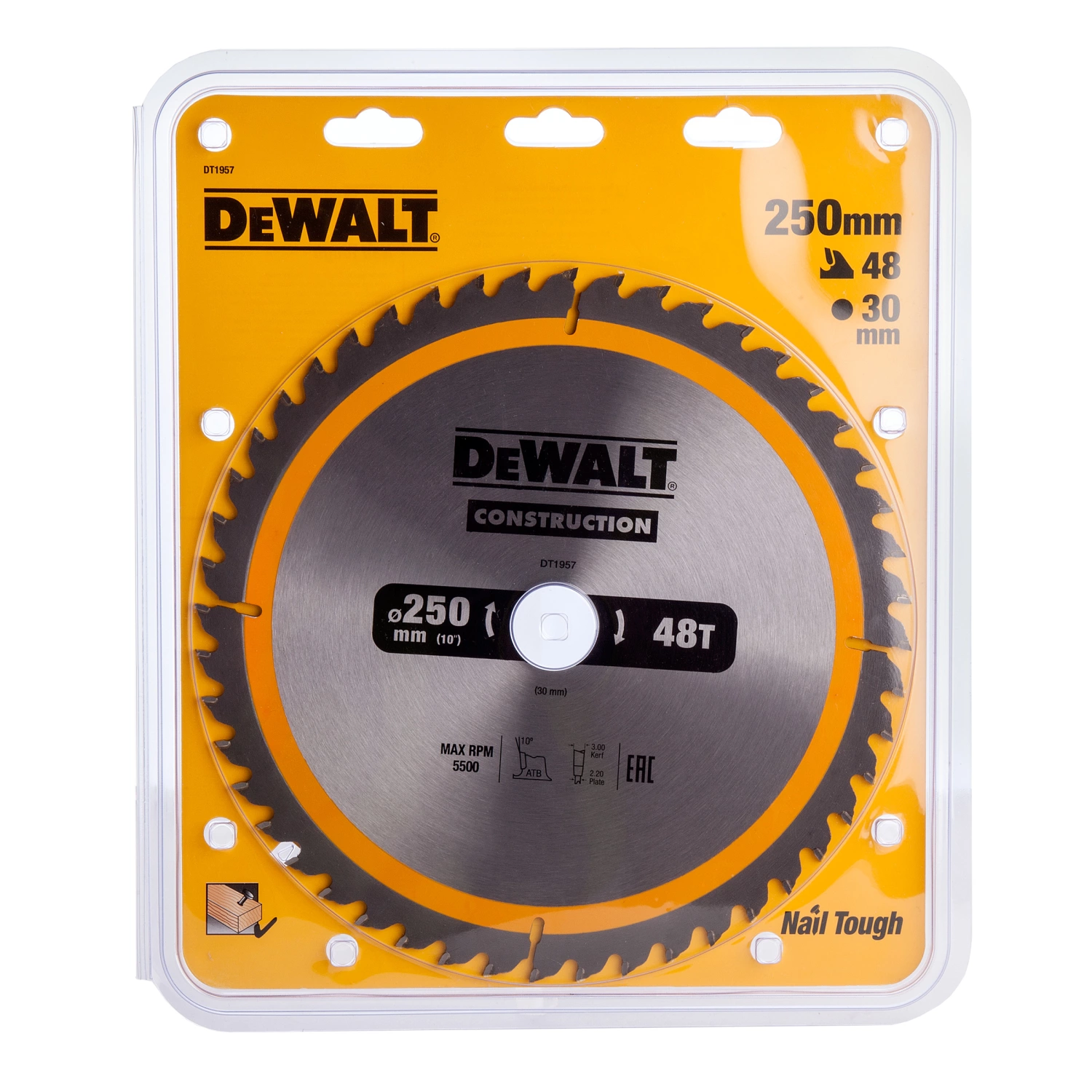 DeWALT DT1957 Lame de scie de construction - 250 x 30 x 48D - Bois (avec clous)-image