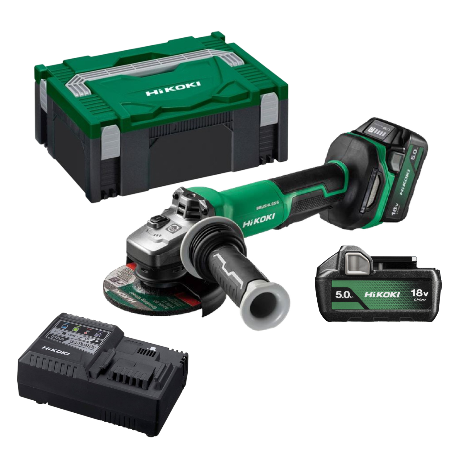 HiKOKI G1813DF WQZ Accu haakse slijpmachine - 18V - BL - 125mm - Rem - Dodemansschakelaar - MV - 2x 18V 5-0Ah in HSC II-image