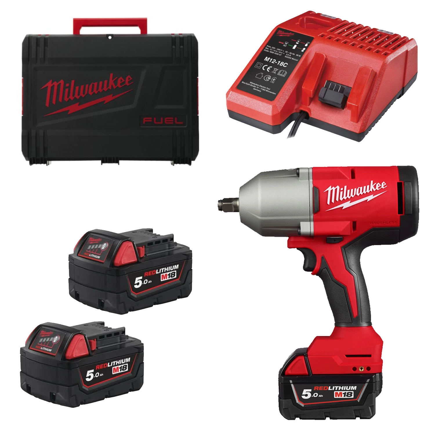Milwaukee M18 BLHIWF12-502X 18V Li-ion accu Slagmoersleutel set (2x 5.0Ah accu) in HD Box - 1/2'' - 1627Nm-image