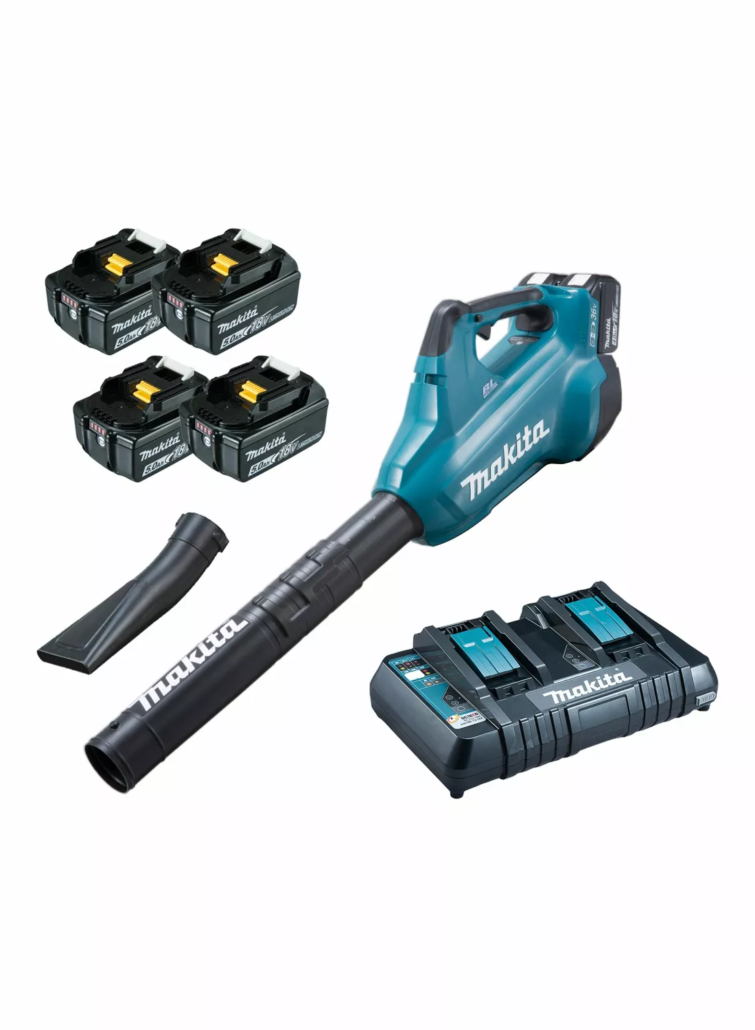 Makita DUB362PT4 36V (2x 18V) Set souffleur a batteries (4x batteries 5.0Ah ) - 200 km/h-image