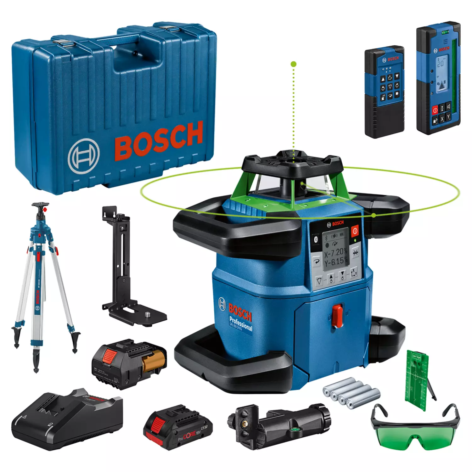 Bosch GRL 650 CHVG 18V Li-ion Rotatielaser set (1x 4.0Ah) in koffer + statief - groen