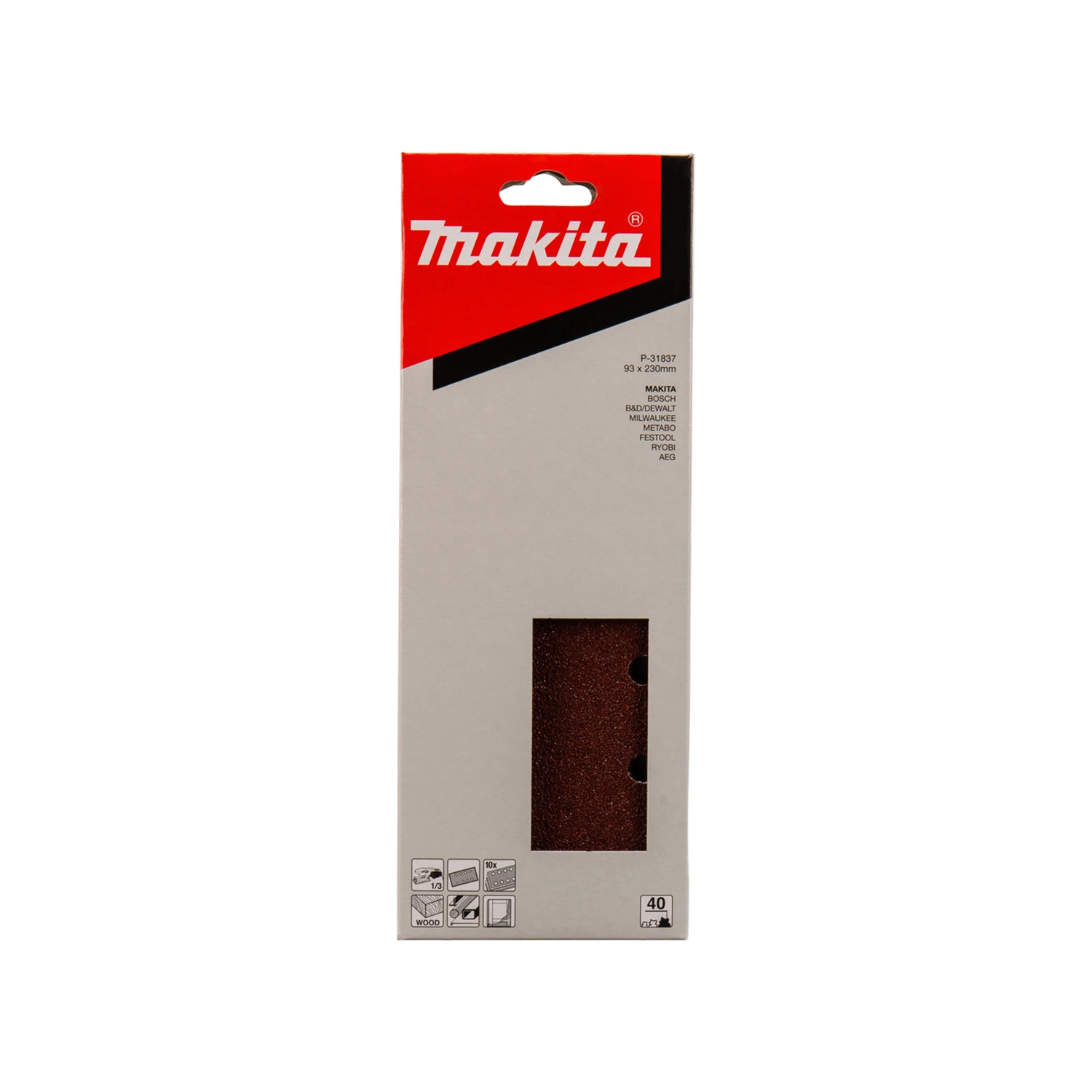 Makita P-31837 Feuille abrasive K40 - 93 x 230 mm - 10 pièces