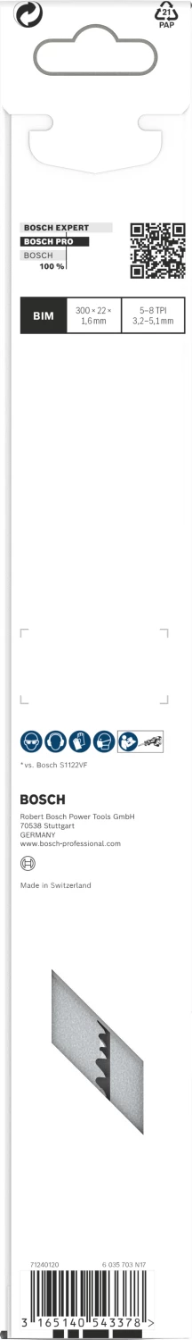 Bosch PRO S1210VF Lame de scie sabre de démolition - 300 mm - multi-matériaux (5 pièces)