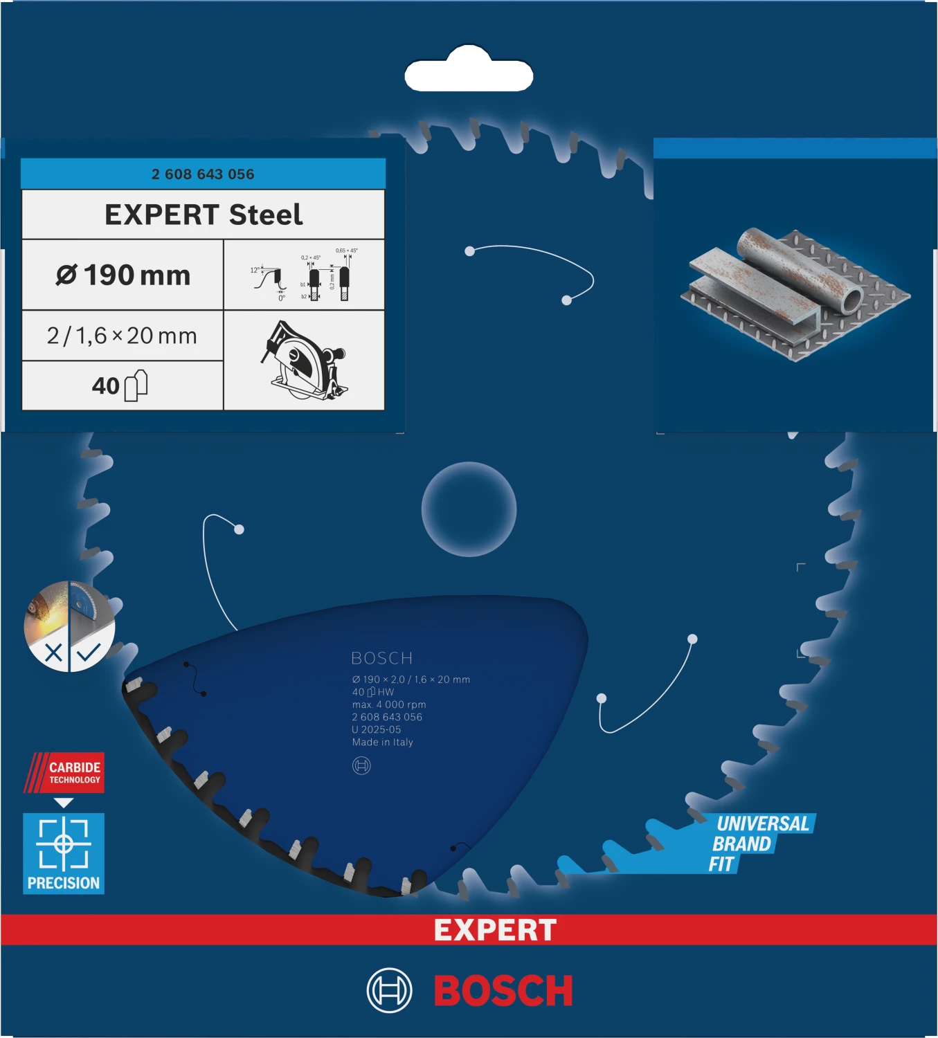 Bosch 2608643056 EXPERT cirkelzaagblad - 190 x 20 x 40T - staal-image