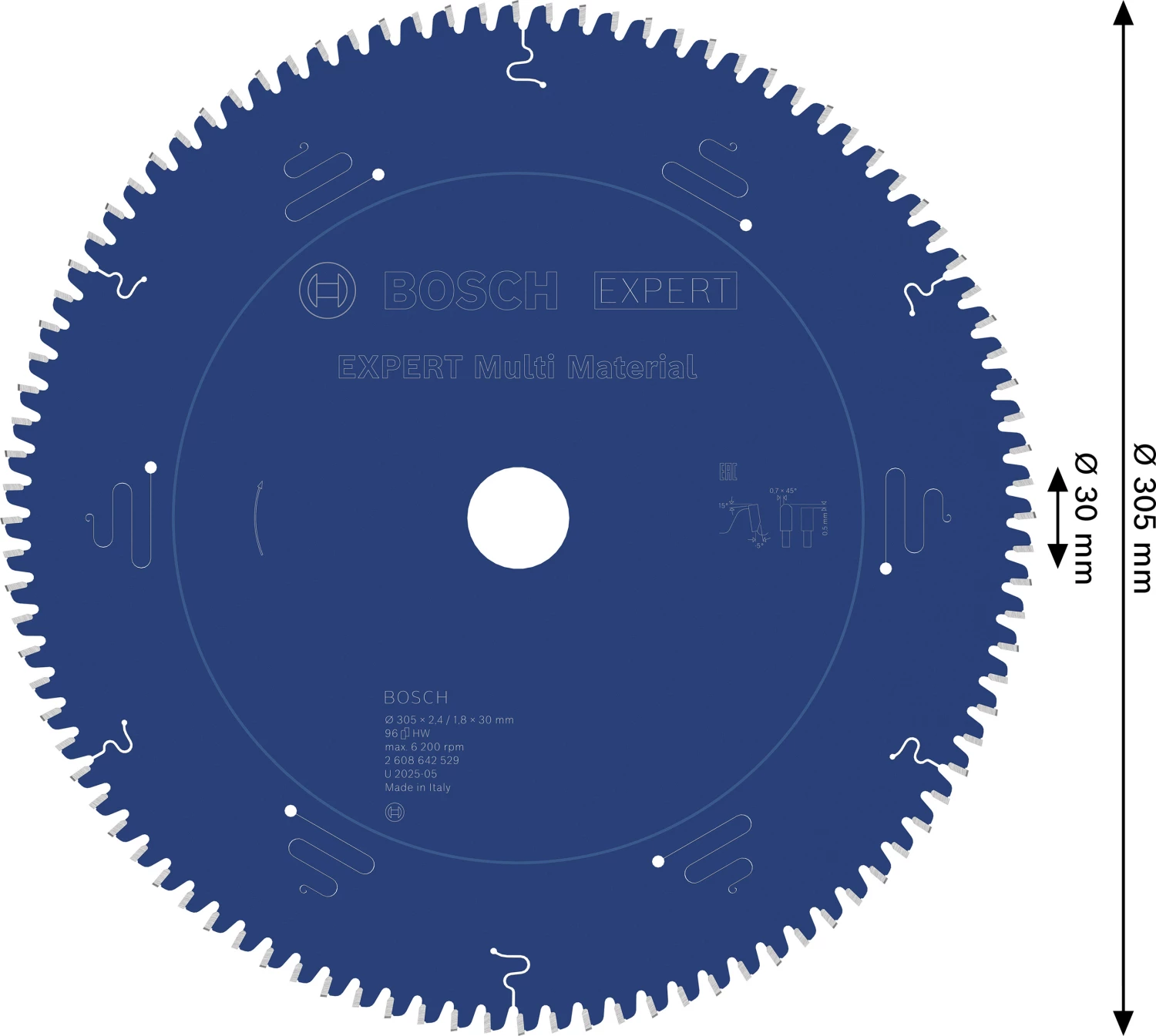 Bosch 2608642529 Lame de tronçonnage EXPERT pour matériaux multiples - 305 x 30 x 96D-image