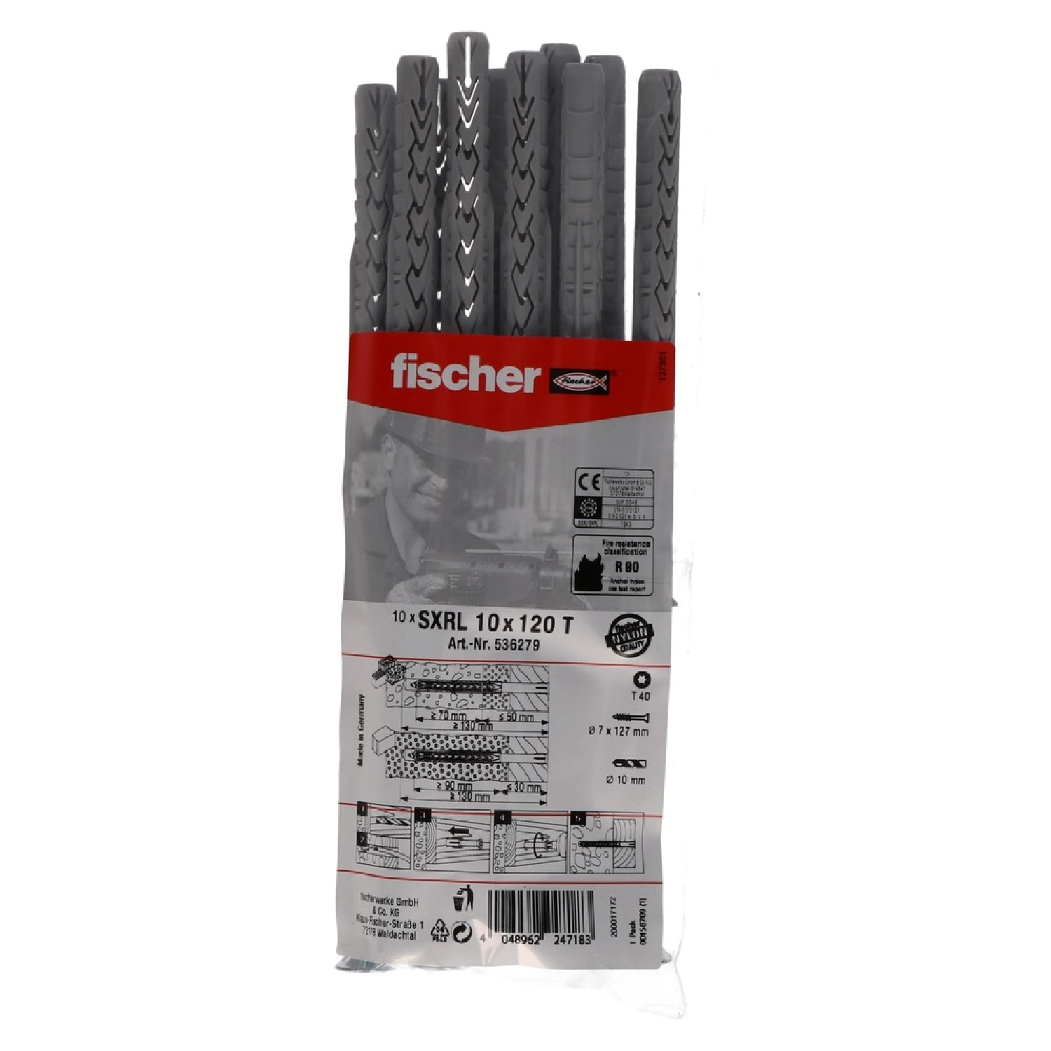 Fischer 536279 - Fixation pour cadres SXRL 10 x 120 T en acier électrozingué (10pcs)-image