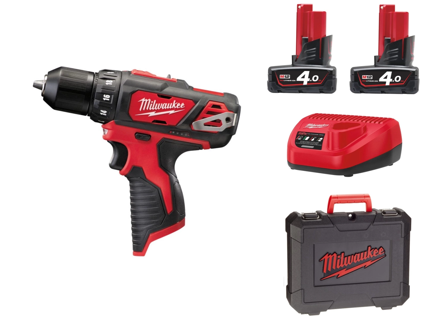 Milwaukee M12 BDD-402C 12V Li-Ion accu boor-/schroefmachine set (2x 4.0Ah accu) in koffer-image