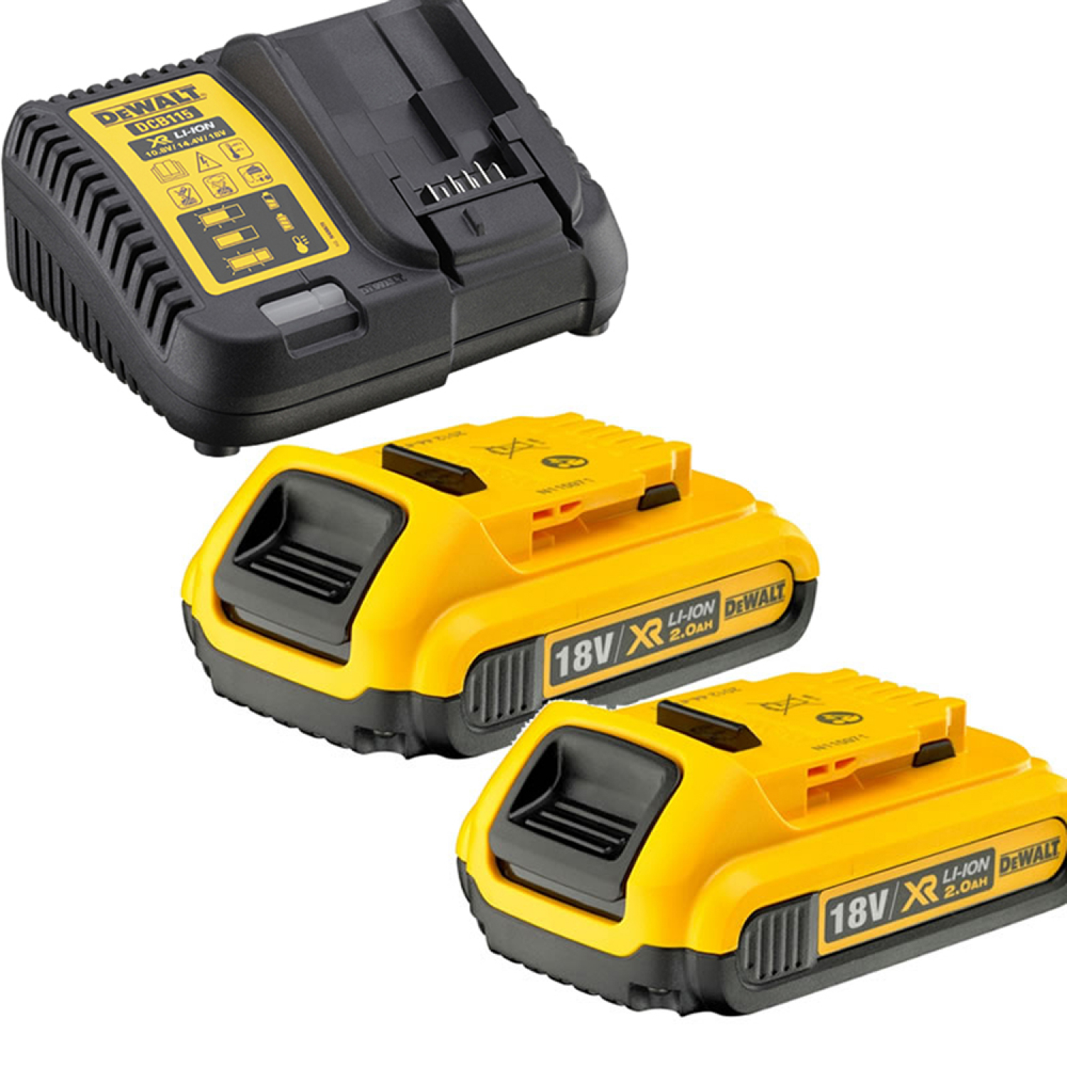 DeWALT DB115D2 Set de démarrage 18V Li-Ion (2x batterie 2.0Ah) + chargeur-image