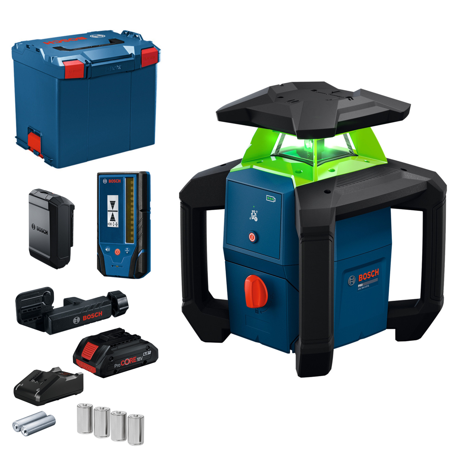 Bosch GRL 18V-3-31 G Roterende laser set incl. ontvanger en 4.0Ah acccu in L-Boxx - groen - 30m - 1x 360° - IP66-image