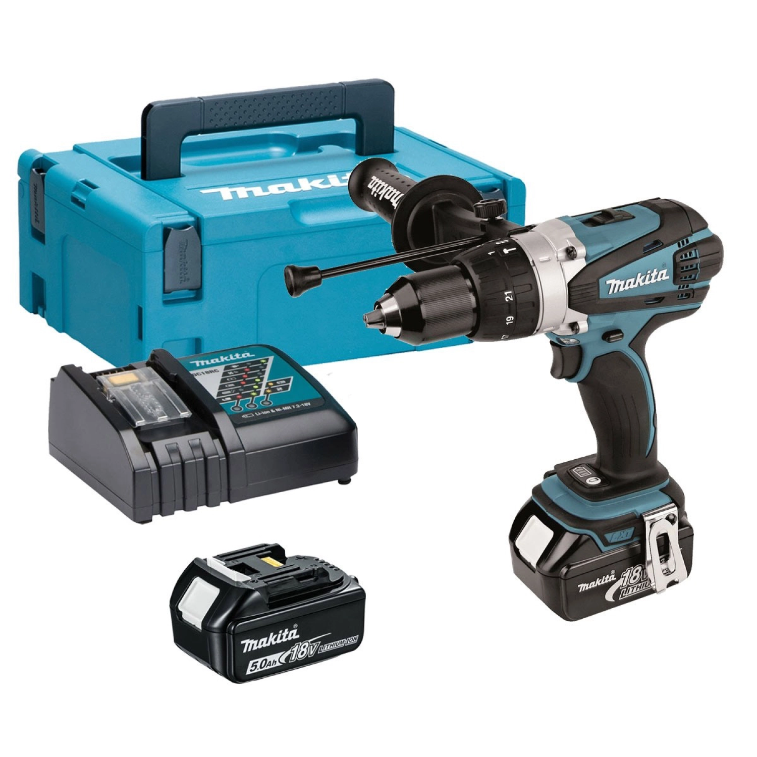 Makita DHP458RTJ Perceuse visseuse à percussion à batteries 18V Li-Ion set (2x batterie 5,0Ah) dans MAKPAC-image