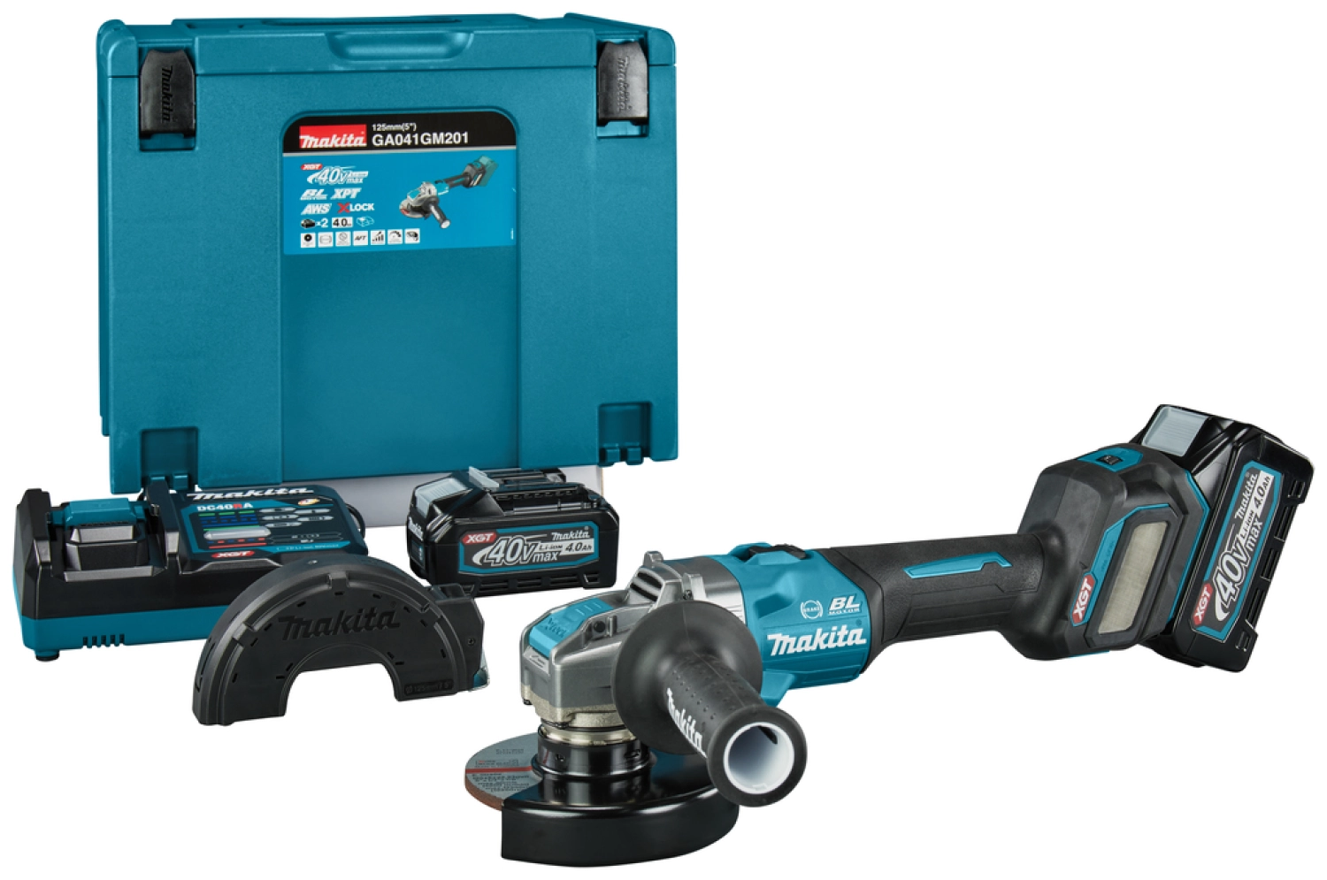 Makita GA041GM201 XGT 40V Max Li-ion Accu Haakse slijper set (2x 4,0Ah) in Mbox - 125 mm - X-LOCK-image