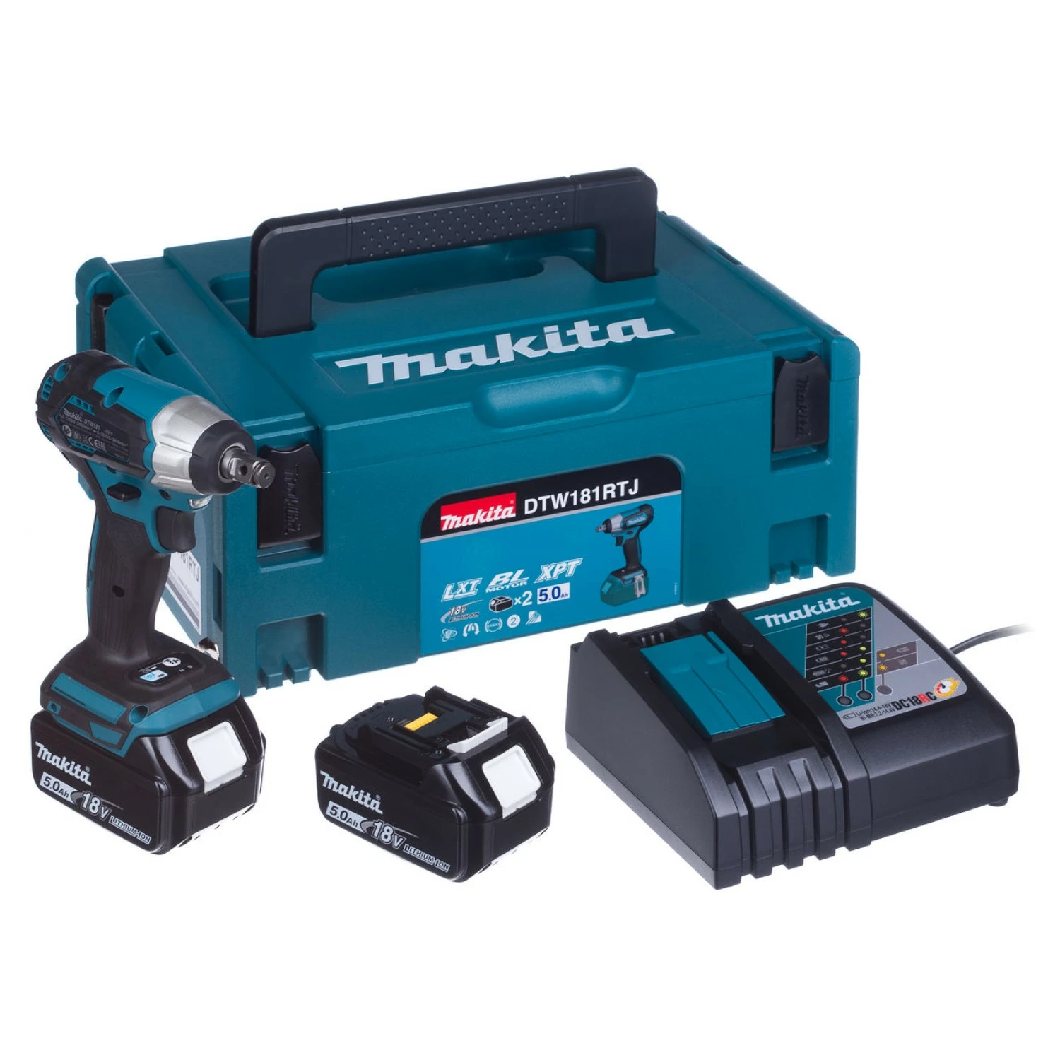 Makita DTW181RTJ 18V Li-Ion Accu slagmoersleutel set (2x 5.0Ah accu) in Mbox - 210Nm - 1/2" - koolborstelloos-image