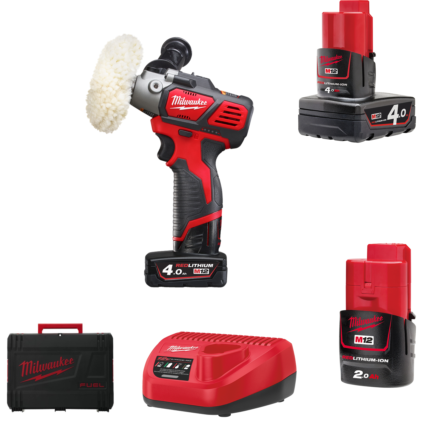 Milwaukee M12 BPS-421X - Set ponceuse polisseuse Li-Ion 12V (1x batterie 4.0Ah & 1x 2.0Ah) dans HD Box-image