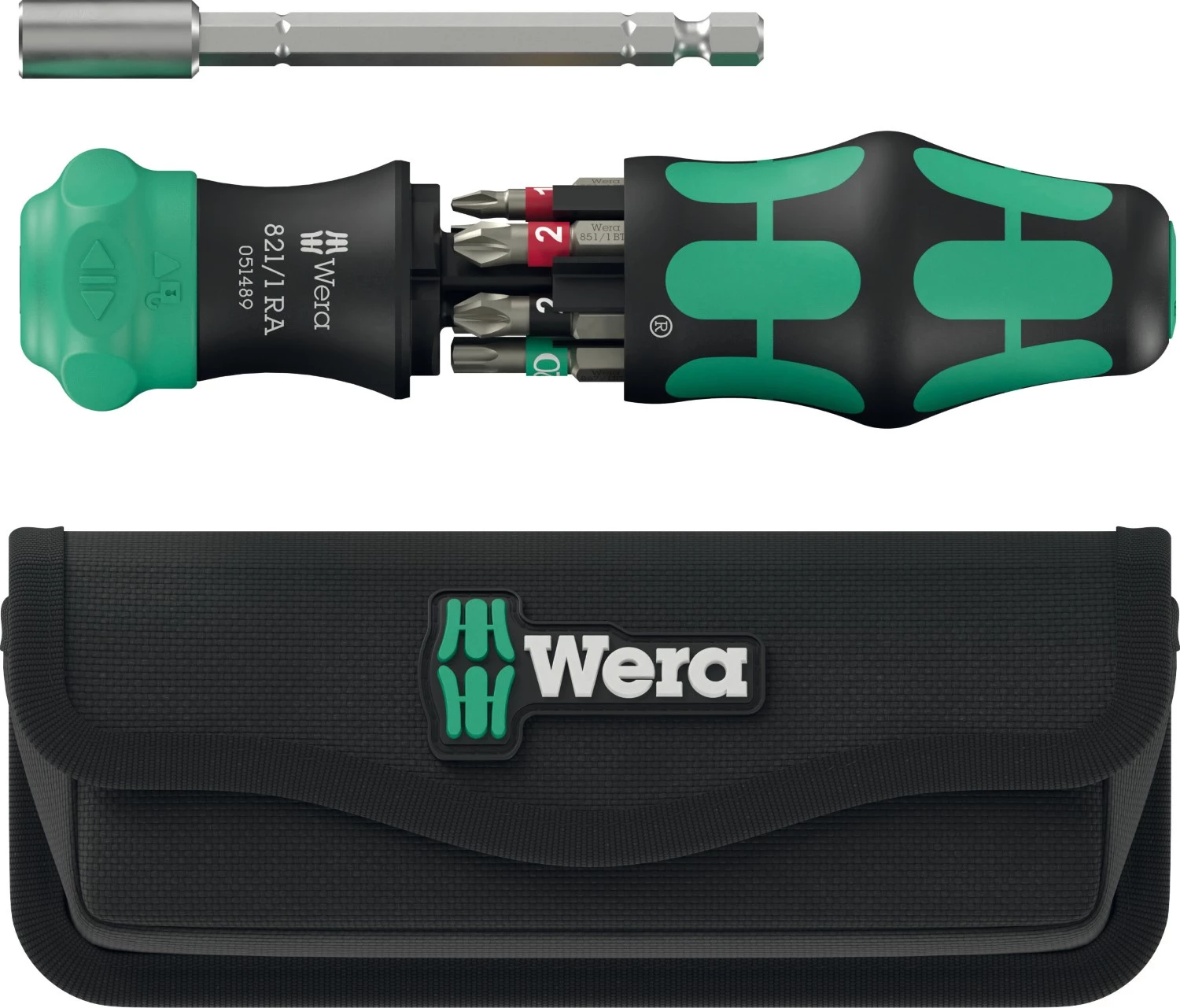 Wera 05051520001 Kraftform Kompakt 28 RA Tournevis à embout interchangeable dans un étui - 6 en 1 multi-embouts - avec fonction cliquet-image
