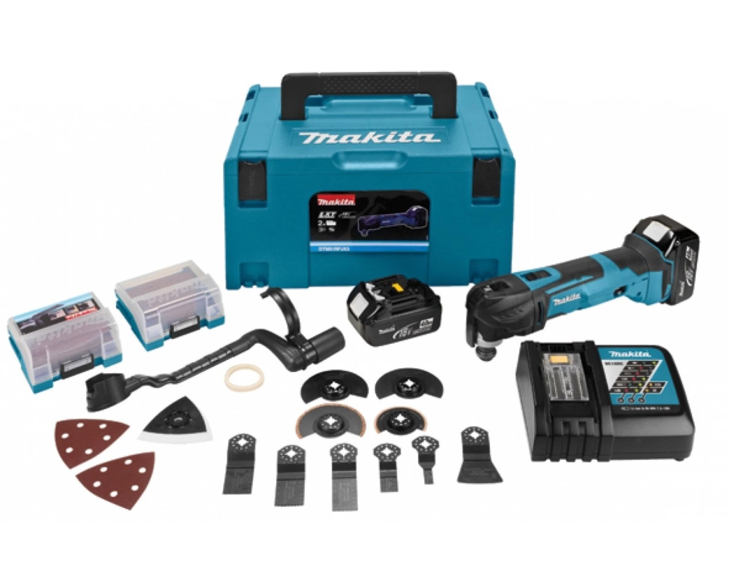 Makita DTM51RTJX3 18V Li-Ion Accu multitool set (2x 5.0Ah accu) + 41 delige accessoireset in Mbox - snelwissel-image