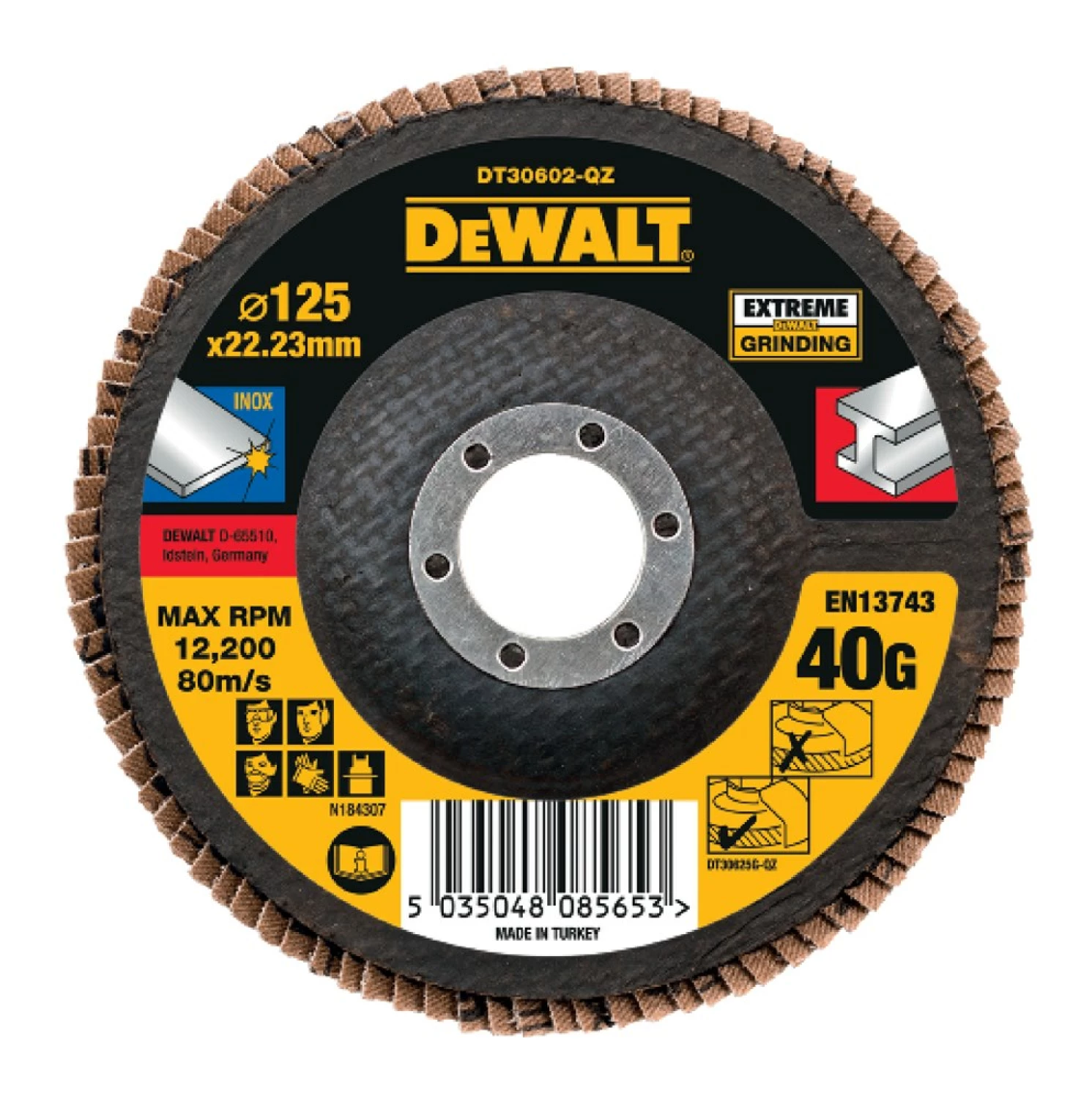 DeWALT DT30602 Disque abrasif à lamelles EXTREME - K40 - 125 x 22,2 mm-image