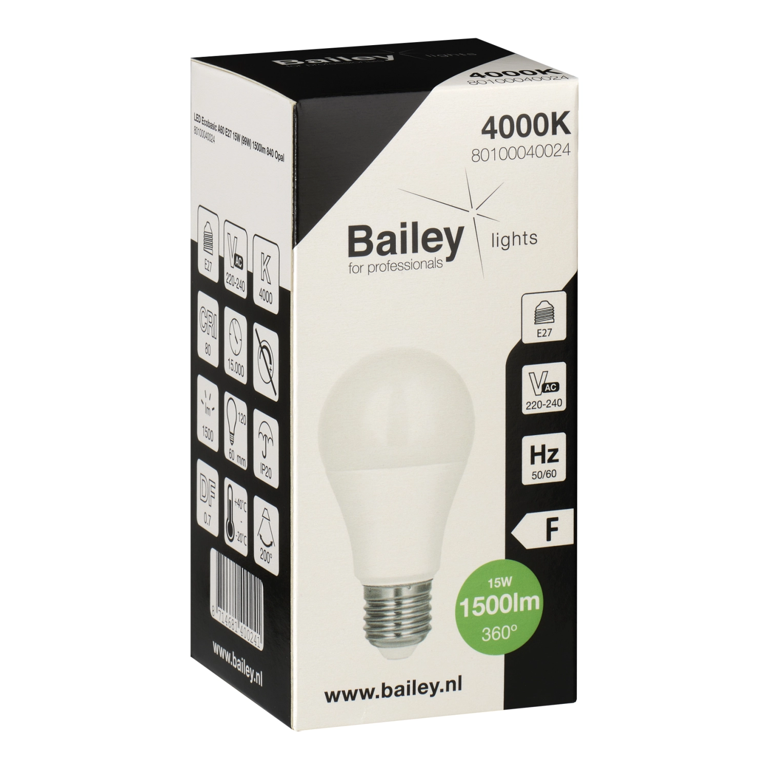 Bailey LED Ecobasic A60 E27 15W (99W) 1500lm 840 Opaal-image