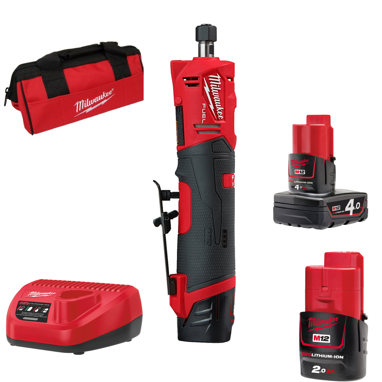 Milwaukee M12 FDGS-422B - Set meuleuse droite Li-Ion 12V (1x batterie 2,0Ah & 1x 4,0Ah) dans étui - 6/8mm - moteur brushless-image